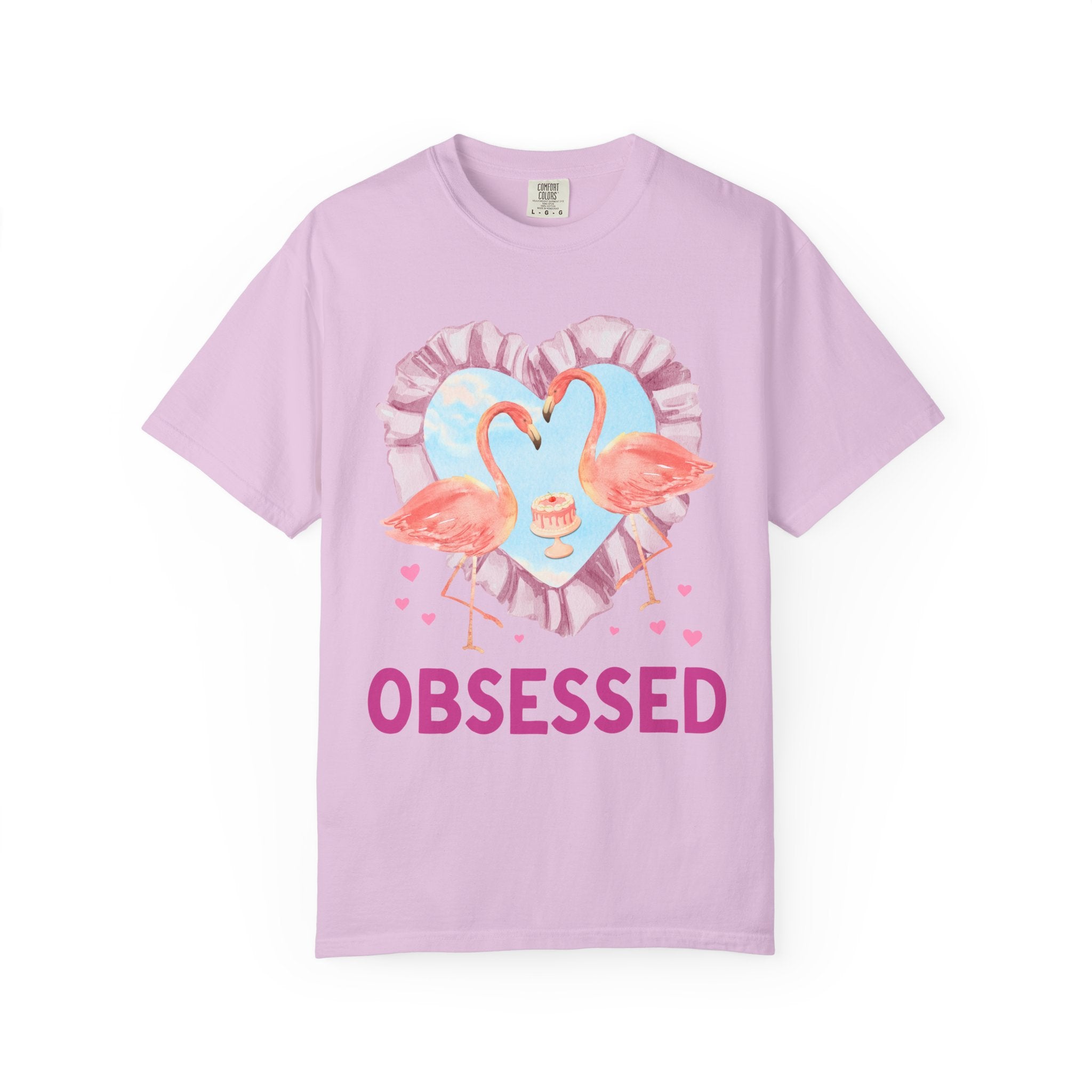 Kitschy Wedding Bachelorette Party Tee Shirt, Ruffle Heart and Flamingoes: Silly 90s Aesthetic Animal Lover Tee, Bridal Party, Bridesmaids