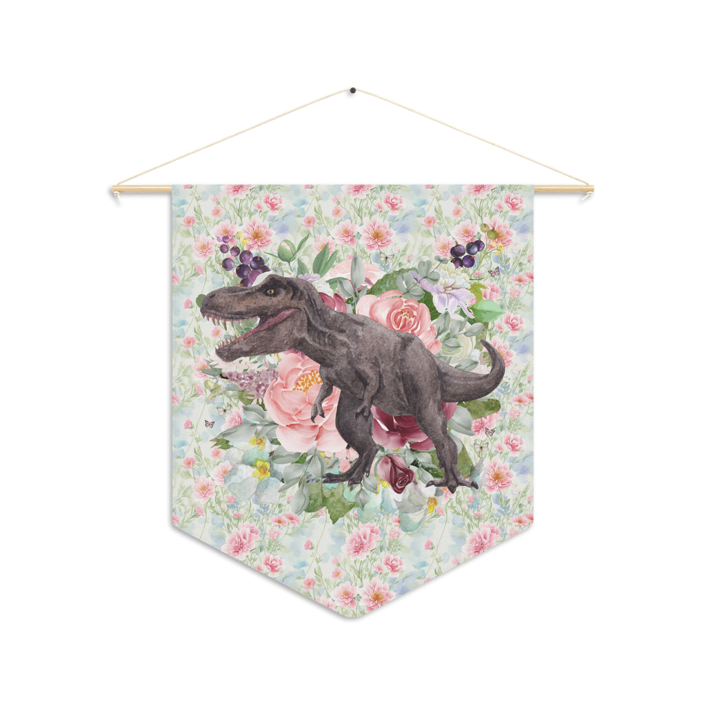 Whimsigoth Dinosaur Wall Hanging: Cottagecore Floral T-Rex with Boho Butterflies | Whimsical Dinosaur Gift for Her