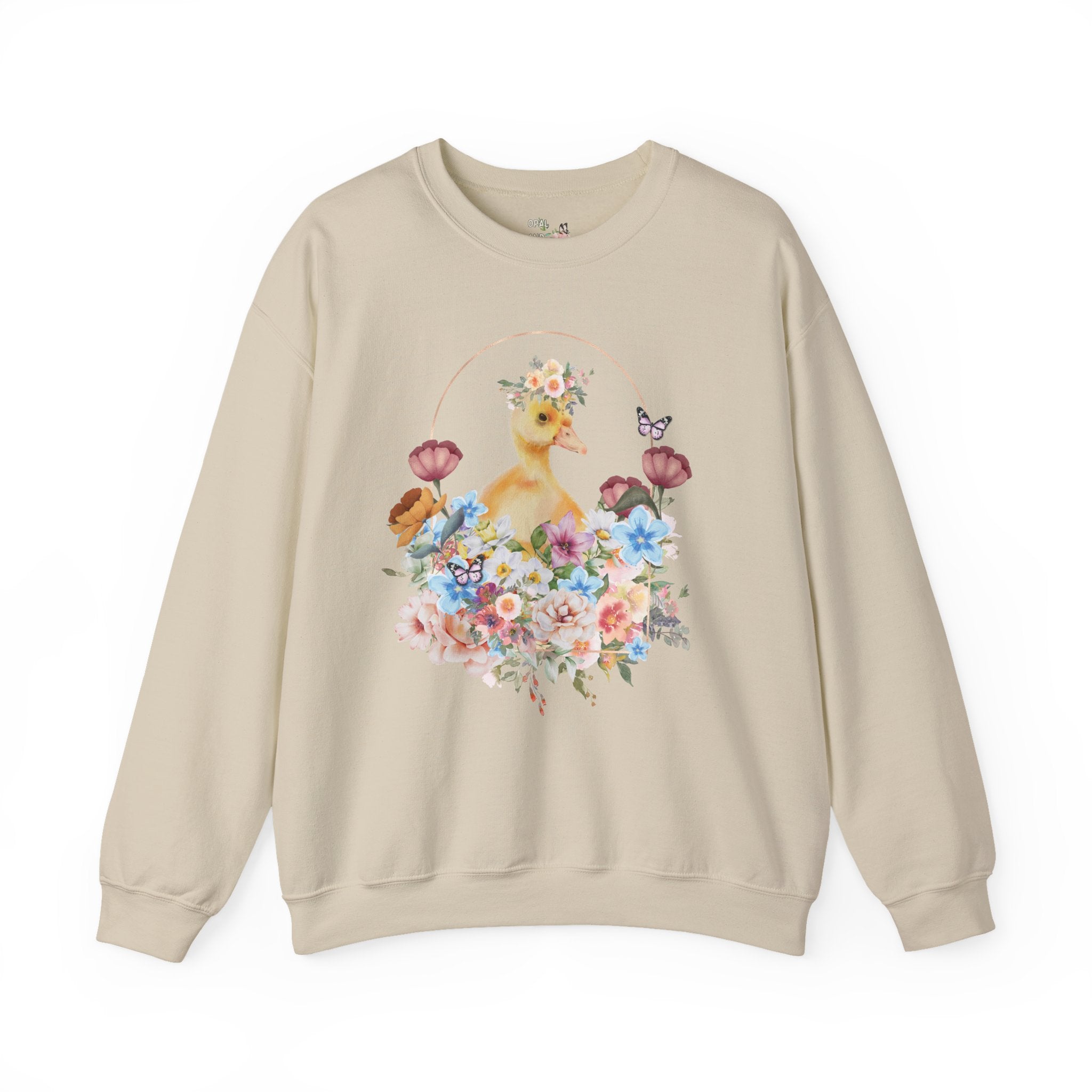Floral Duck Sweatshirt with Butterfly | Cute Duck Sweatshirt, Floral Collage Sweatshirt, Duck with Flower Crown, Duckling Sitting in Flowers