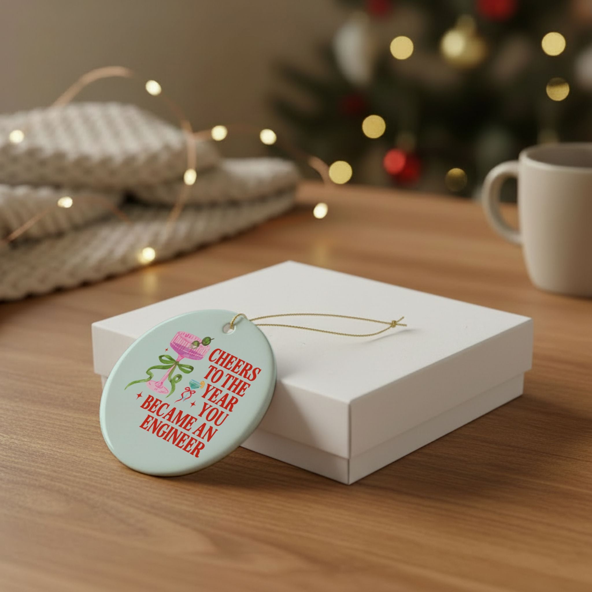 Cheers to the Year You Became an Engineer Holiday Ornament | Funny and Cute Engineering Gift for New Engineer, Civil Mechanical Engineer