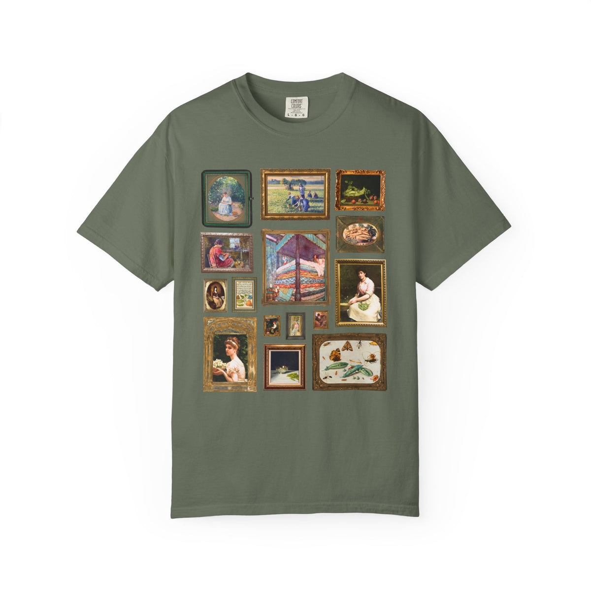Pea Art History Tee Shirt: Famous Painting of Peas, Woman Shelling Peas, Still Life Painting of Peas and Flowers, Camille Pissarro Art
