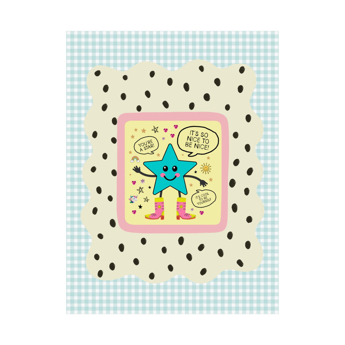 Positive Affirmation Cowboy Star Poster with Compliments, Cute Early 2000's Aesthetic Positive Teacher or Mom Poster Print