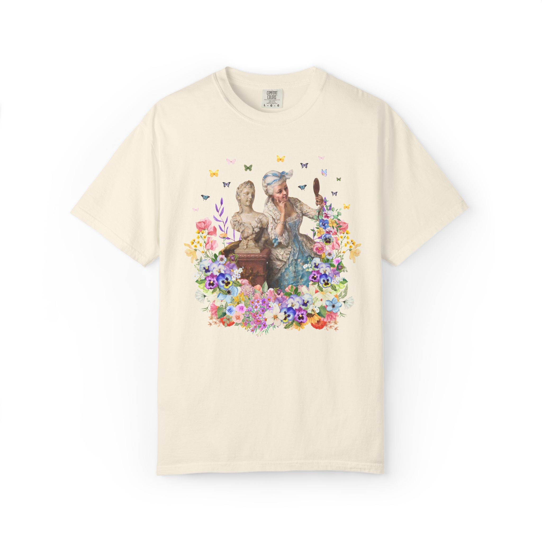 Classic Art History Statue Lover Tee Shirt for Artist Who Loves Roman History, Rococo Aesthetic Girly Maximalist Flower Collage T-Shirt