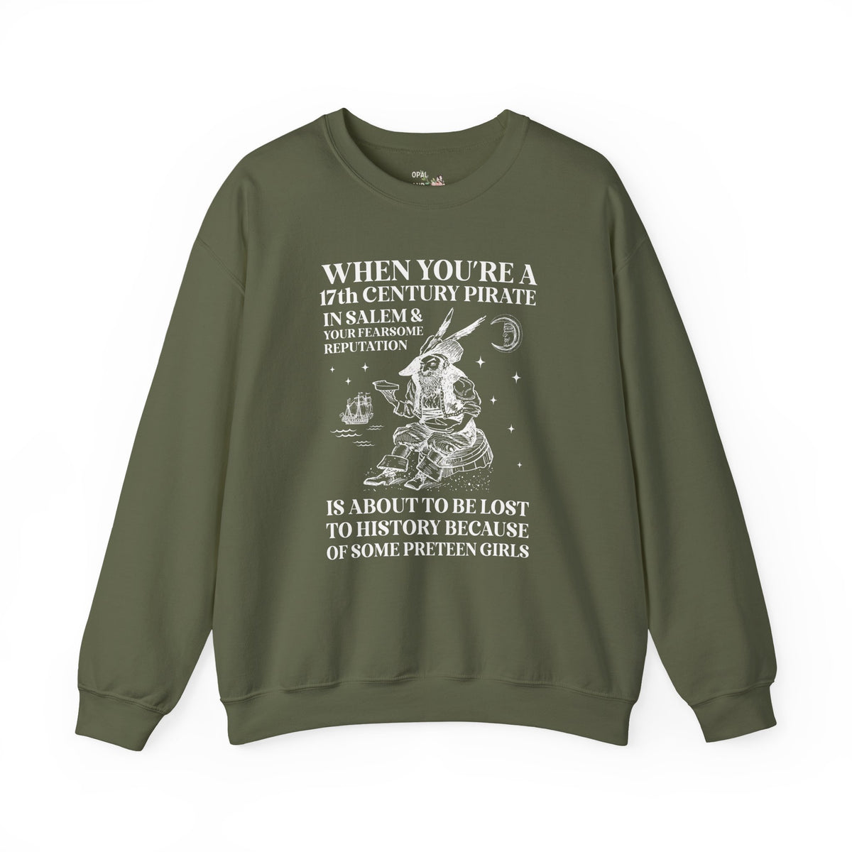 17th Century Pirate in Salem Massachusetts History Buff Sweatshirt, Funny Pirate History Crewneck, 1600s Maritime History Teacher Shirt