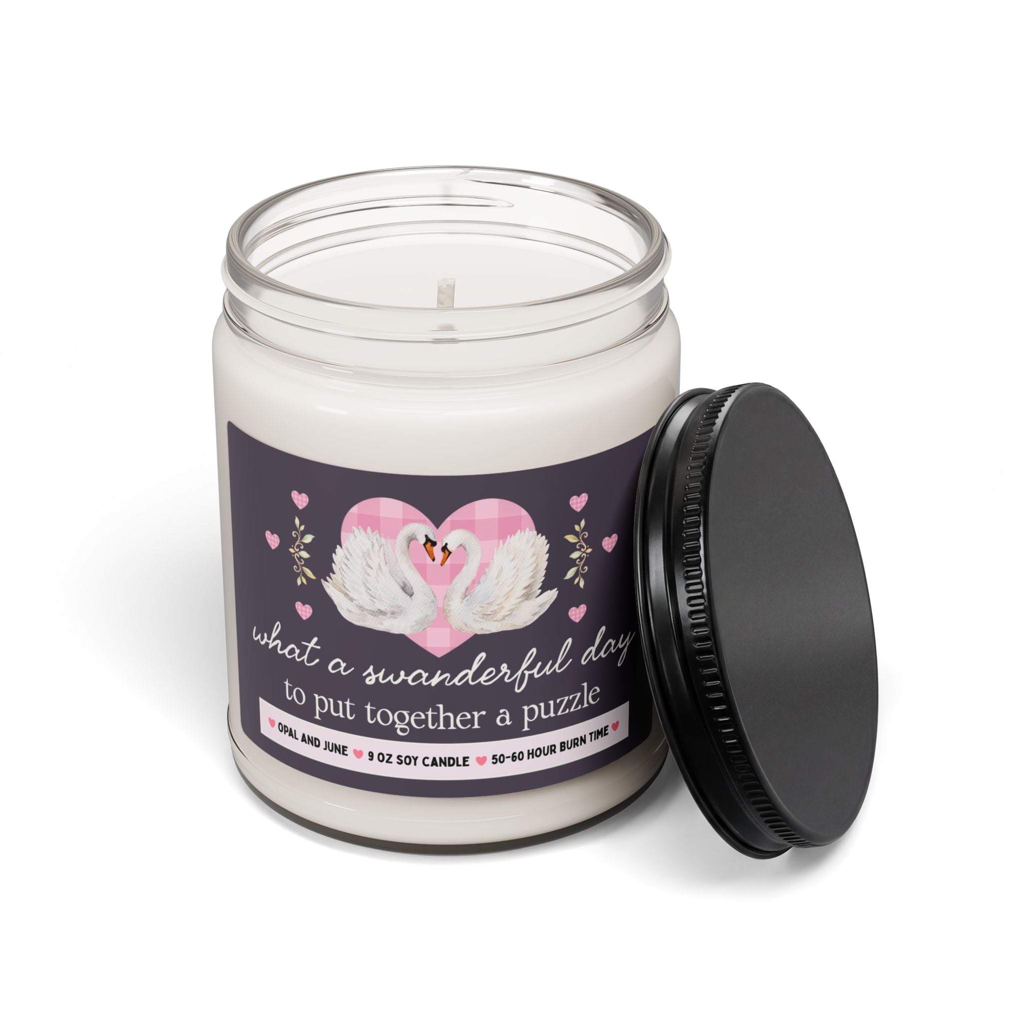 Cute Puzzle Lover Gift, Candle with Swans: What a Swanderful Day to Put Together a Puzzle, 9 Oz Soy Candle For Sister Who Loves Puzzles