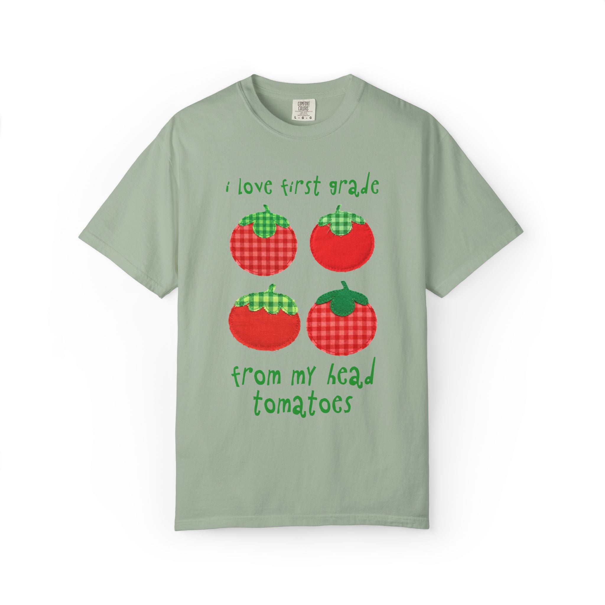 Gardening First Grade Teacher Tee Shirt: I Love First Grade from My Head Tomatoes, Cute Vegetable Gardener, Tomato Lover, Back to School