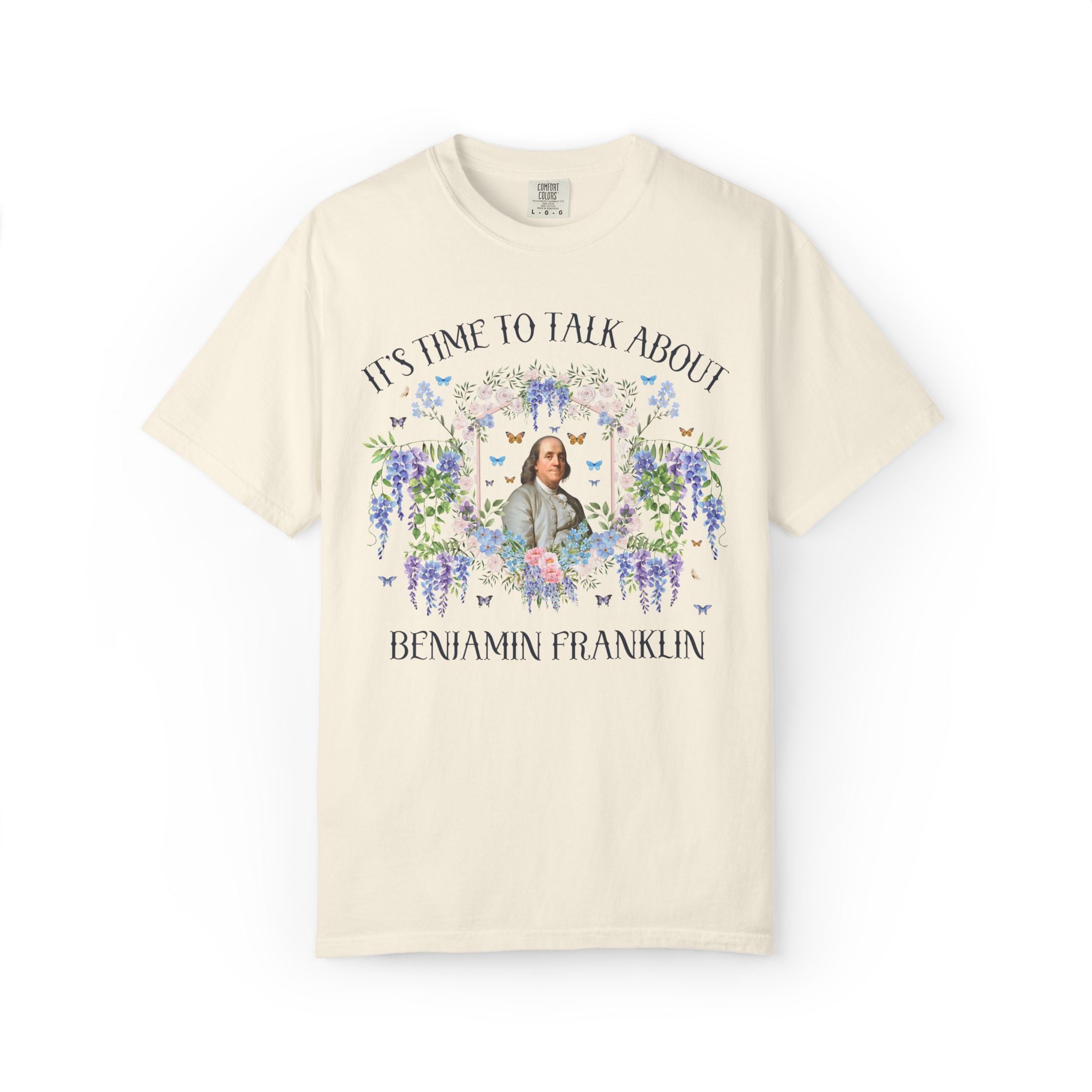 Benjamin Franklin American History Buff Tee Shirt with Flowers: Early US History, Revolutionary War History Teacher T-Shirt for Historian