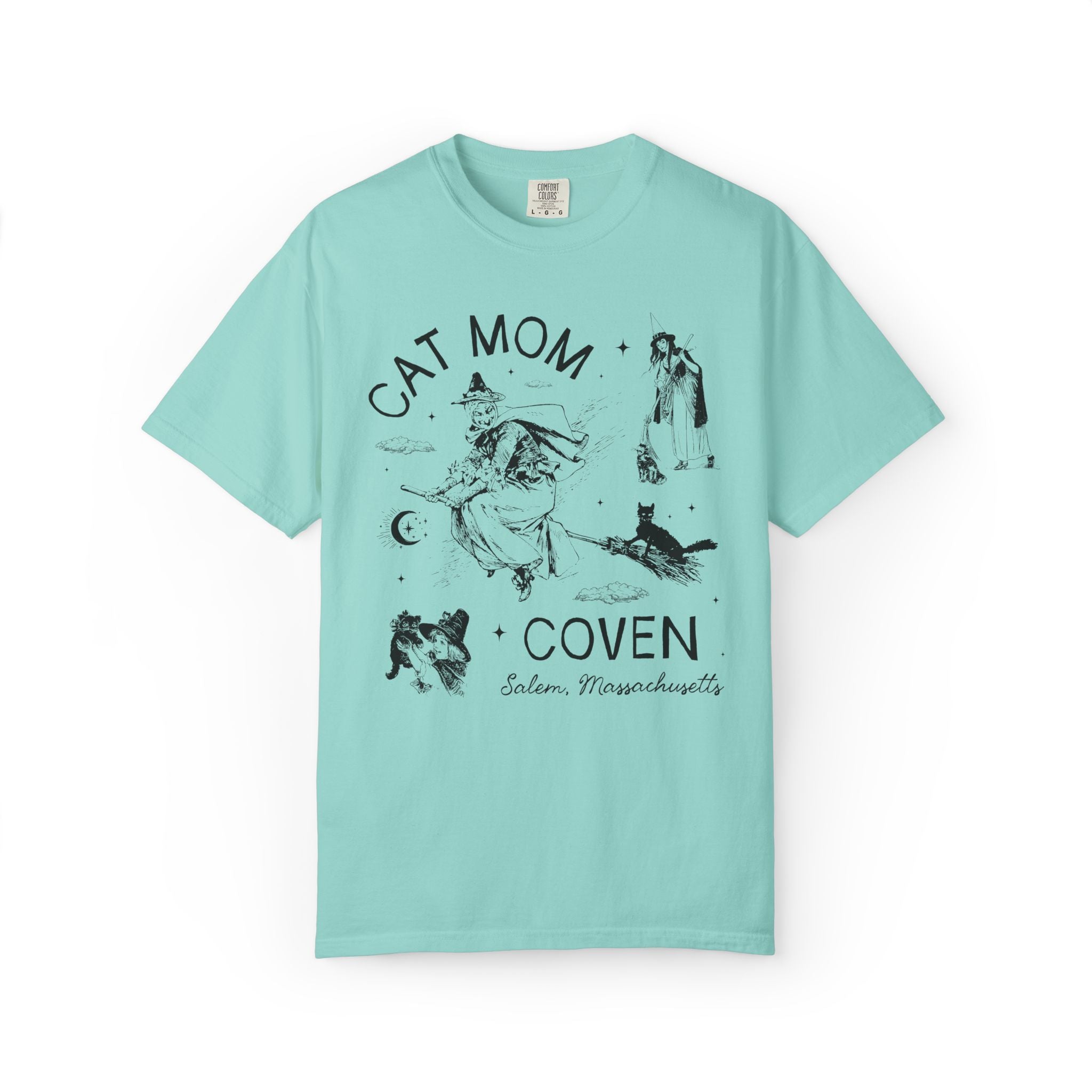 Witchy Cat Mom Tee Shirt for Halloween, Silly Cat Lover T-Shirt, Witchy Women's History Tee, Salem Witch Trials Animal Lover Tee, Cat Parent