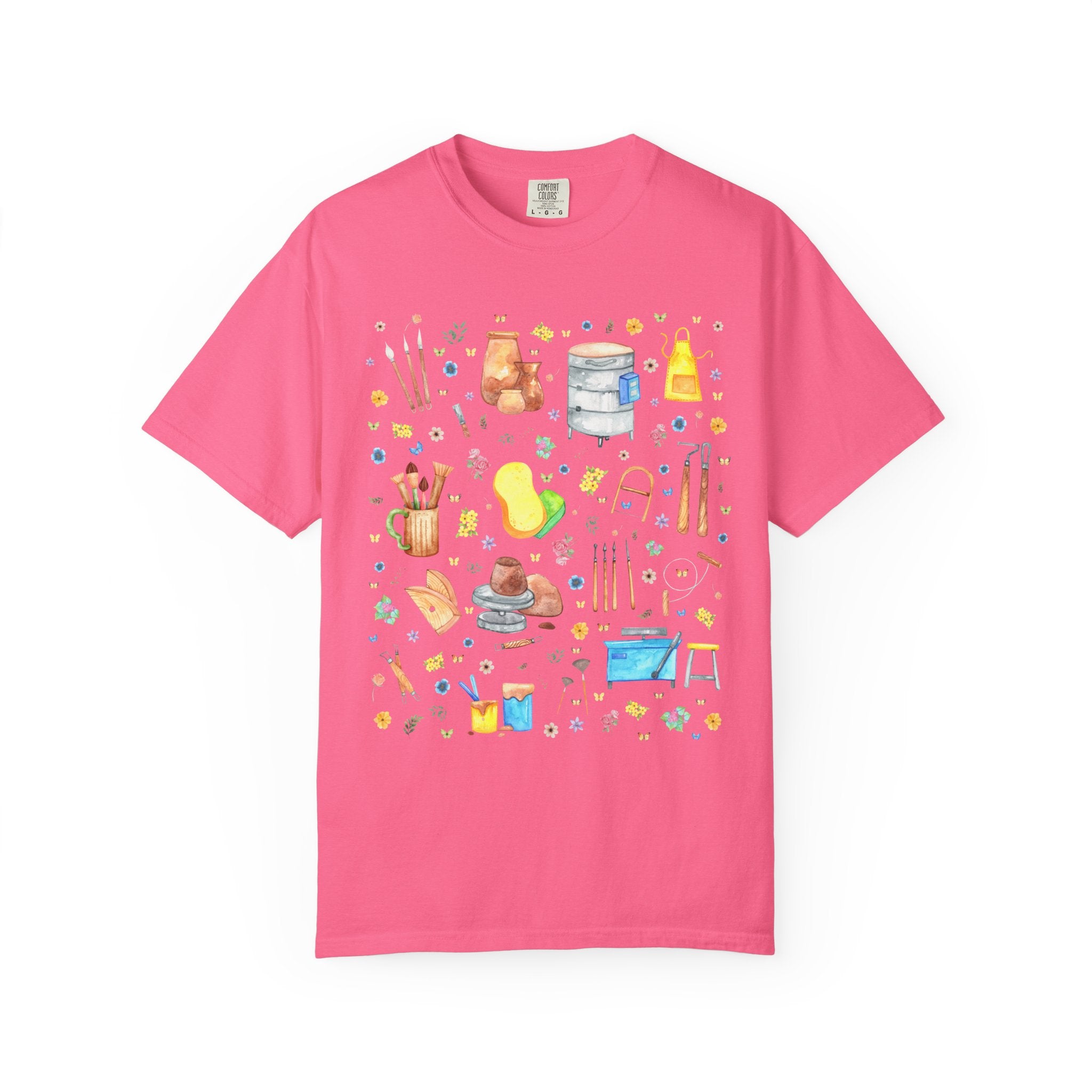 Cute Pottery Tee Shirt for Ceramic Artist: Boho Whimsigoth T-Shirt for Friend Who Loves Pottery, High School Art Teacher Gift with Flowers
