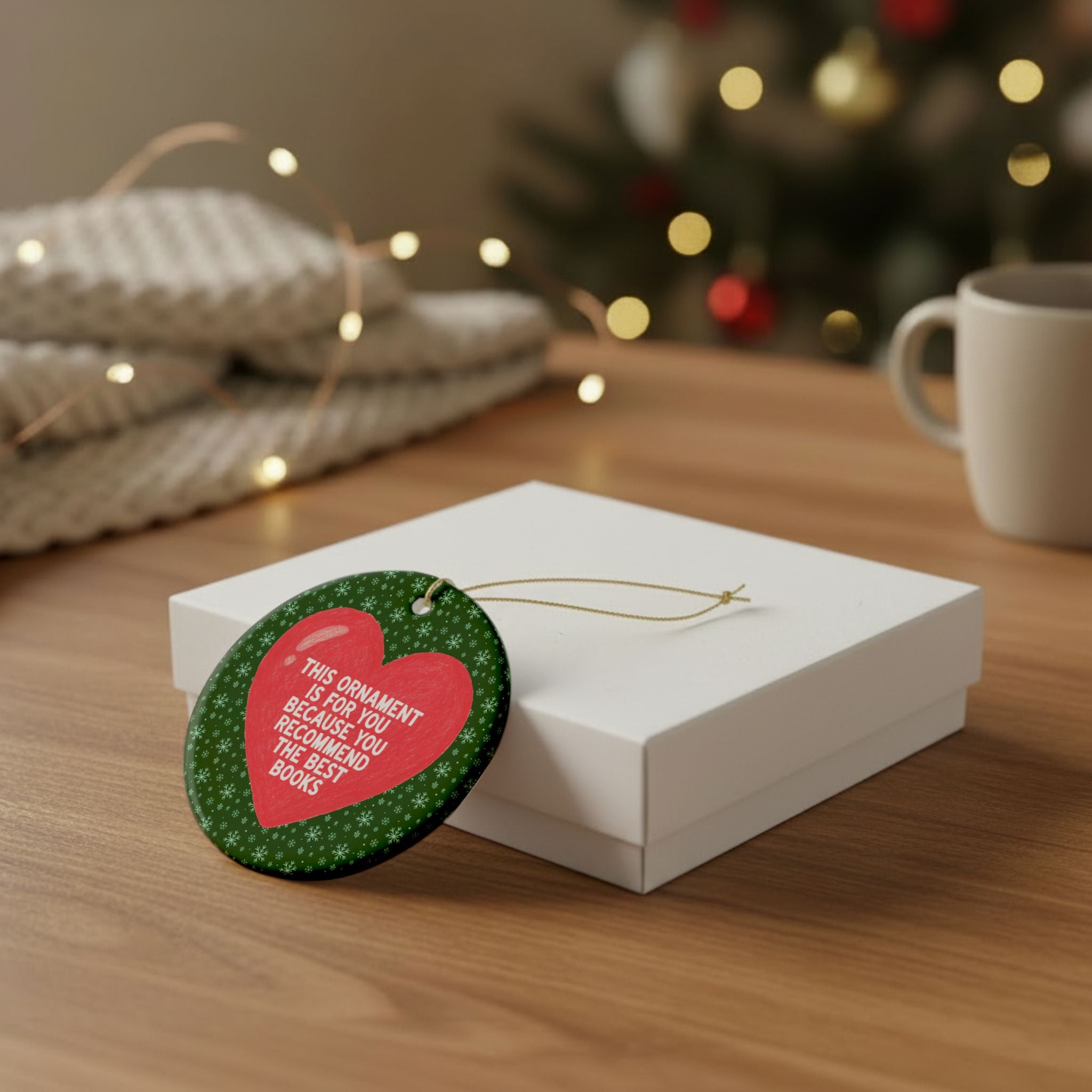 Romance Bookworm Gift for Friend or Family Member Who Recommends the Best Books, Cute Bookish Holiday Ornament with Heart, Librarian Gift