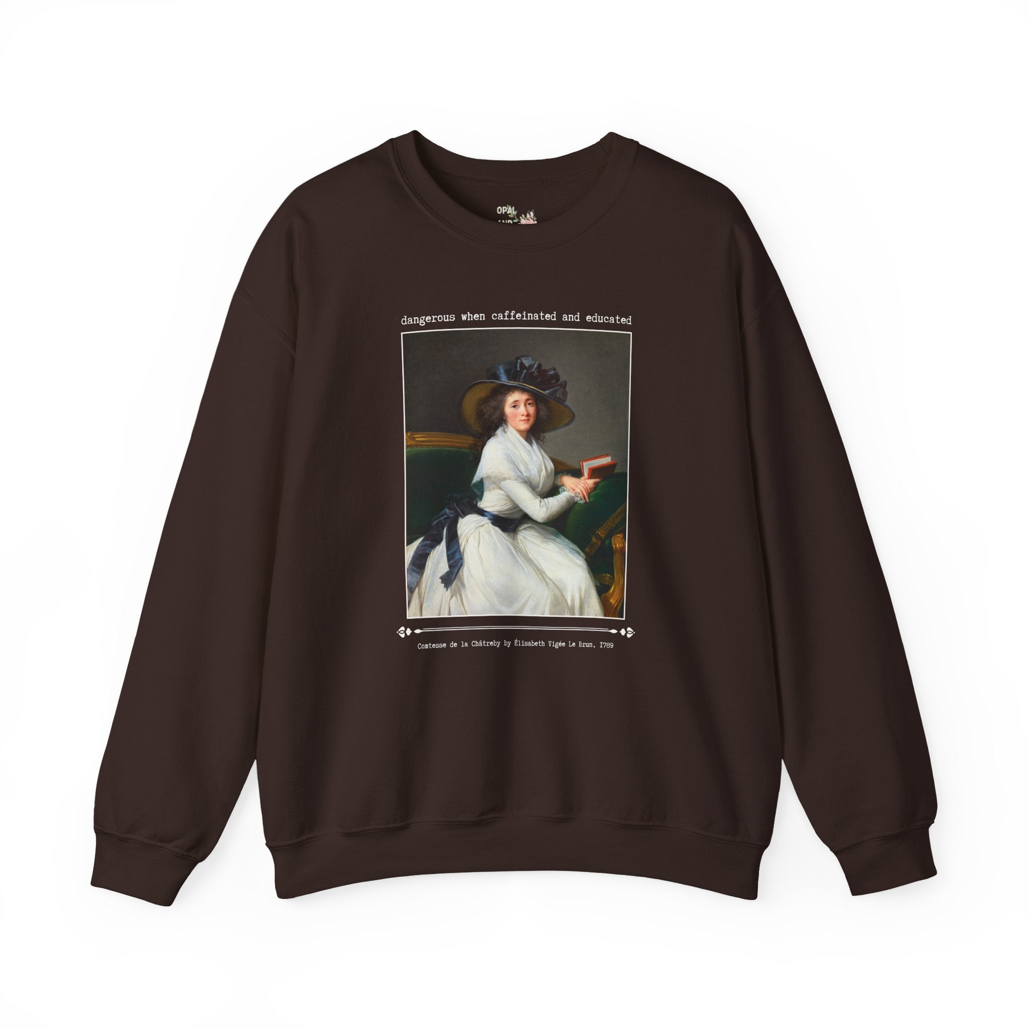 Feminist Art History Lover Sweatshirt: Dangerous When Caffeinated and Educated, Bookish Elisabeth Vigee Le Brun Art Historian Book Lover Gift