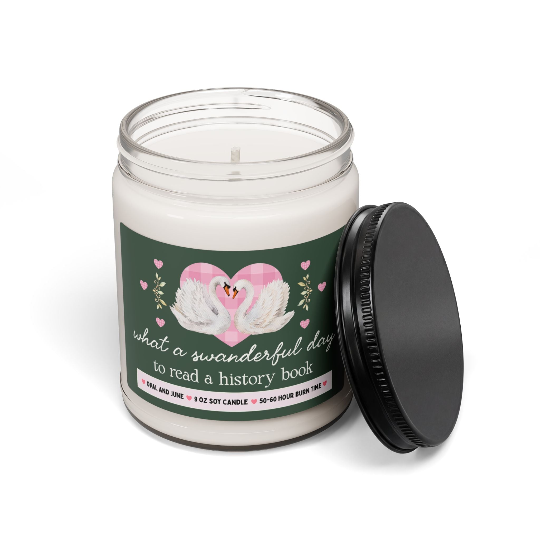 History Book Reader Candle with Swans: What a Swanderful Day to Read a History Book, 9 Oz Soy Candle for History Major, Cute Historian Gift