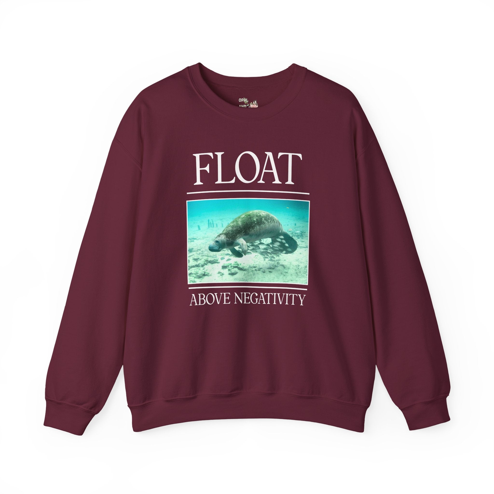 Float Above Negativity Manatee Lover Sweatshirt for Elementary School Teacher, Cute Positive Affirmation Crewneck for Animal Lover, 90s Aesthetic