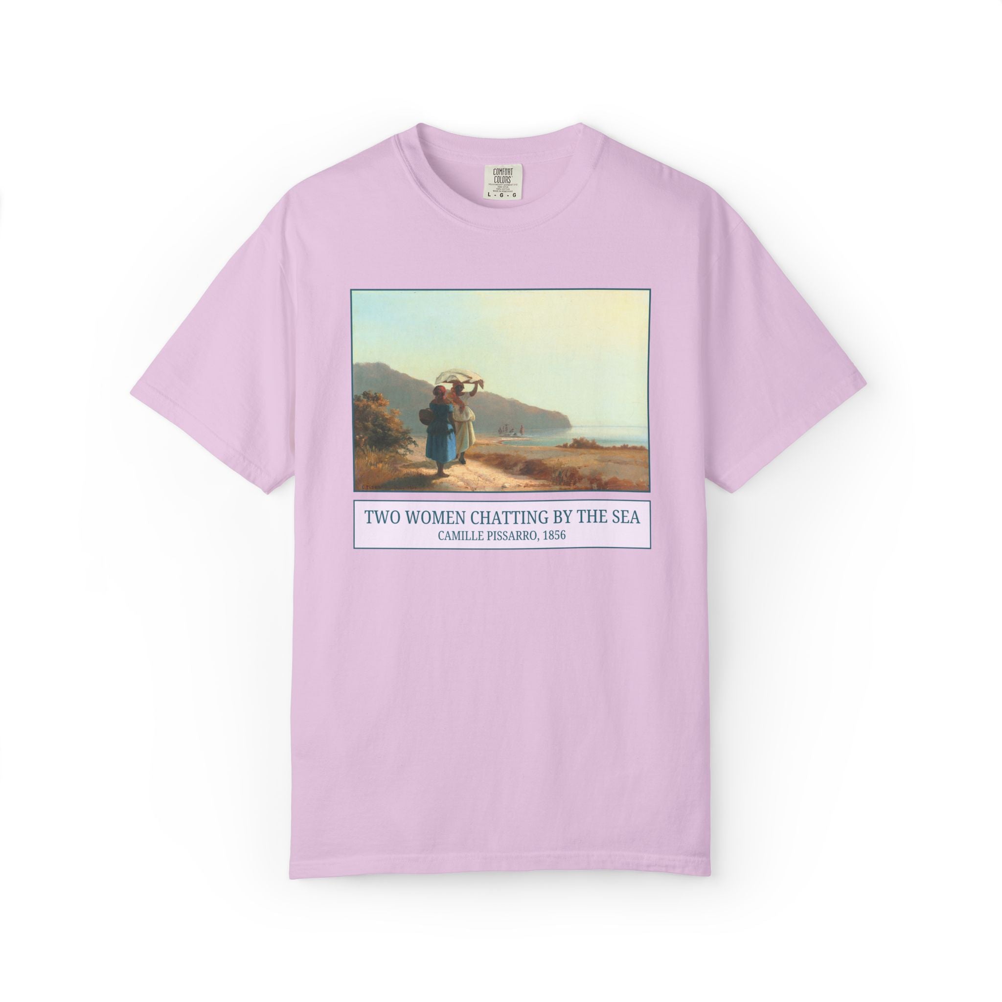 Impressionist Art History Tee Shirt: Two Women By the Sea by Camille Pissarro, 19th Century Famous Painting Post Impressionist Art Movement