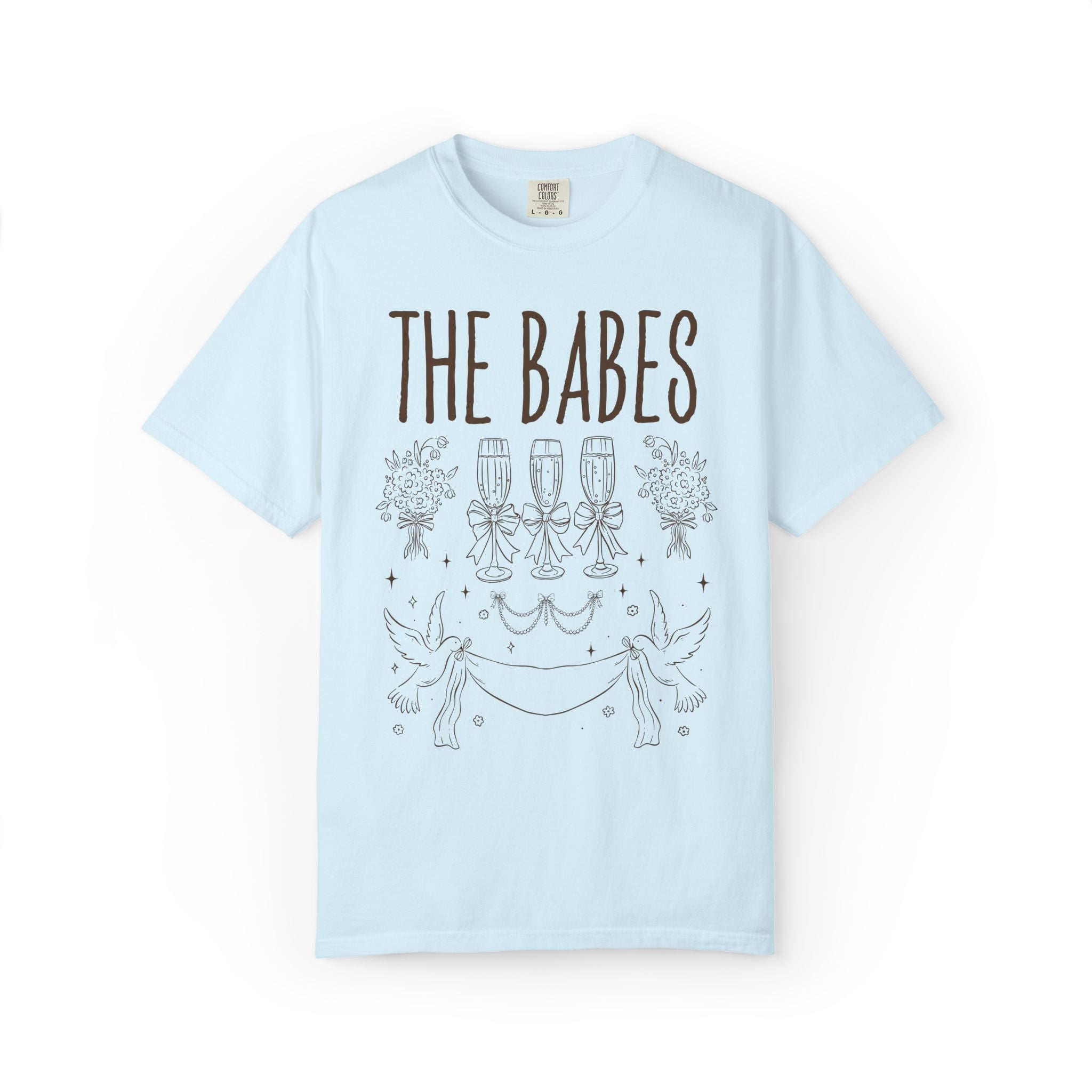 Doodle Bridesmaid and Bride Tee Shirt with Swan and Flowers: Cute and Silly Nostalgic Matching Tees for Wedding Weekend, Bachelorette Party