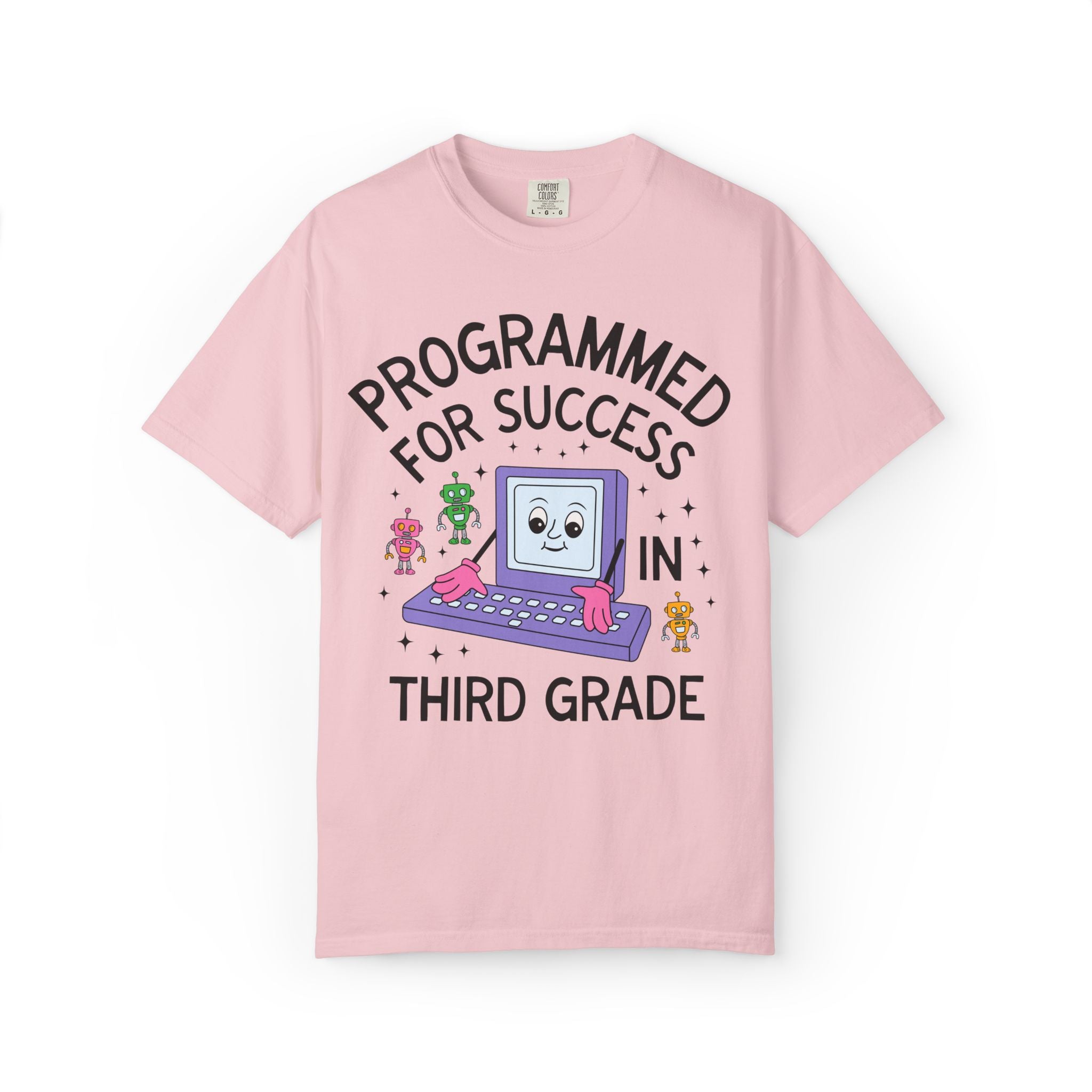 Third Grade Teacher Team T-Shirt: Programmed for Success in Third Grade, Colorful 90s Aesthetic Computer Science Tee, Back to School