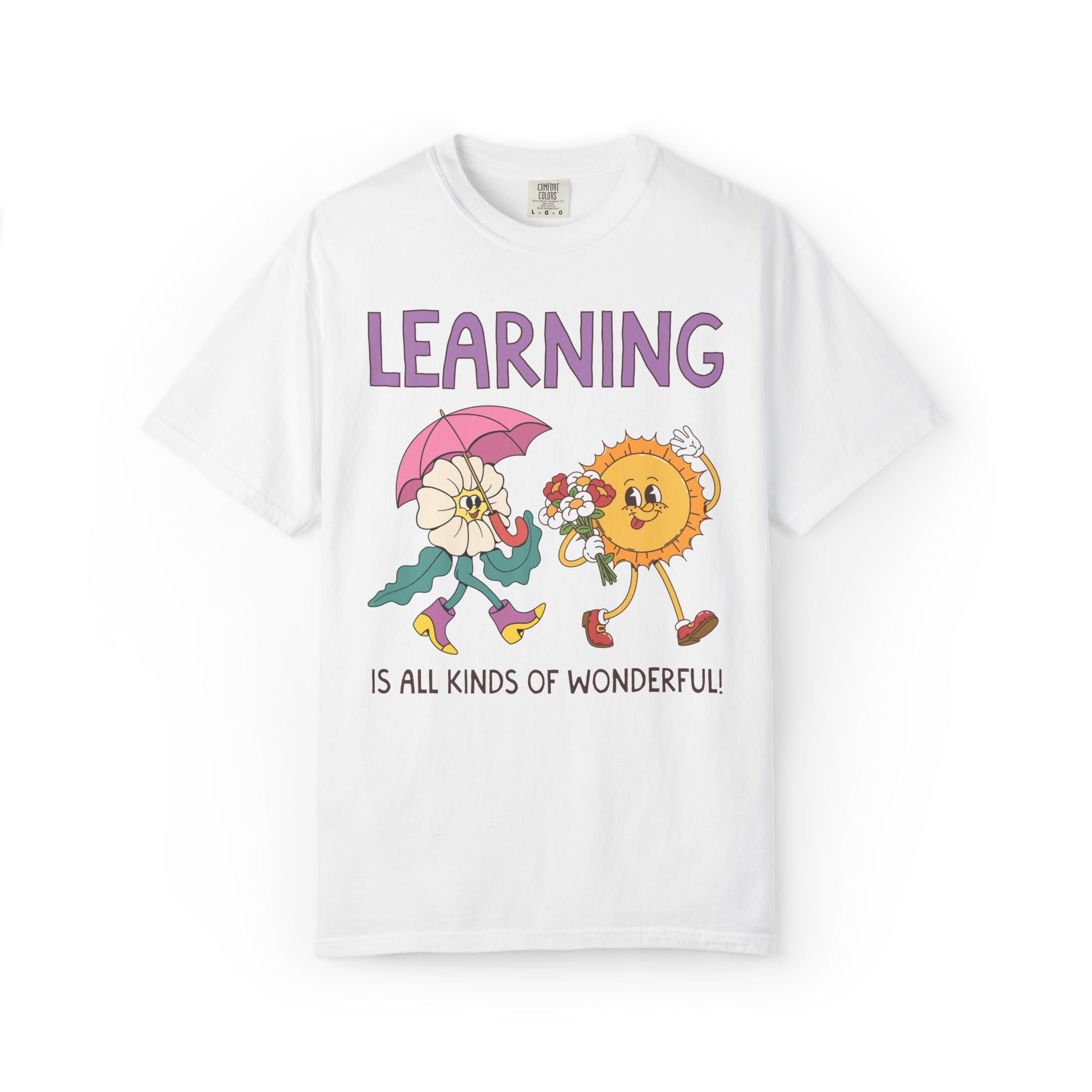 Learning is All Kinds of Wonderful Teacher Team or School Office Staff TShirt for Back to School: Cute Nostalgic Floral School Principal Tee