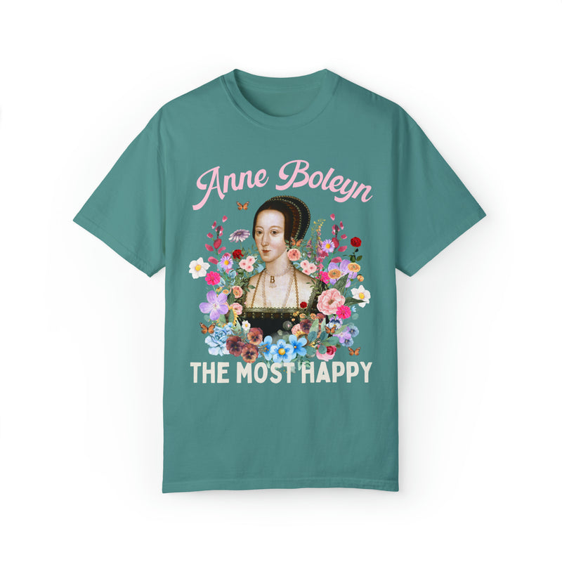 cute tudor history tee shirt with flowers: anne boleyn