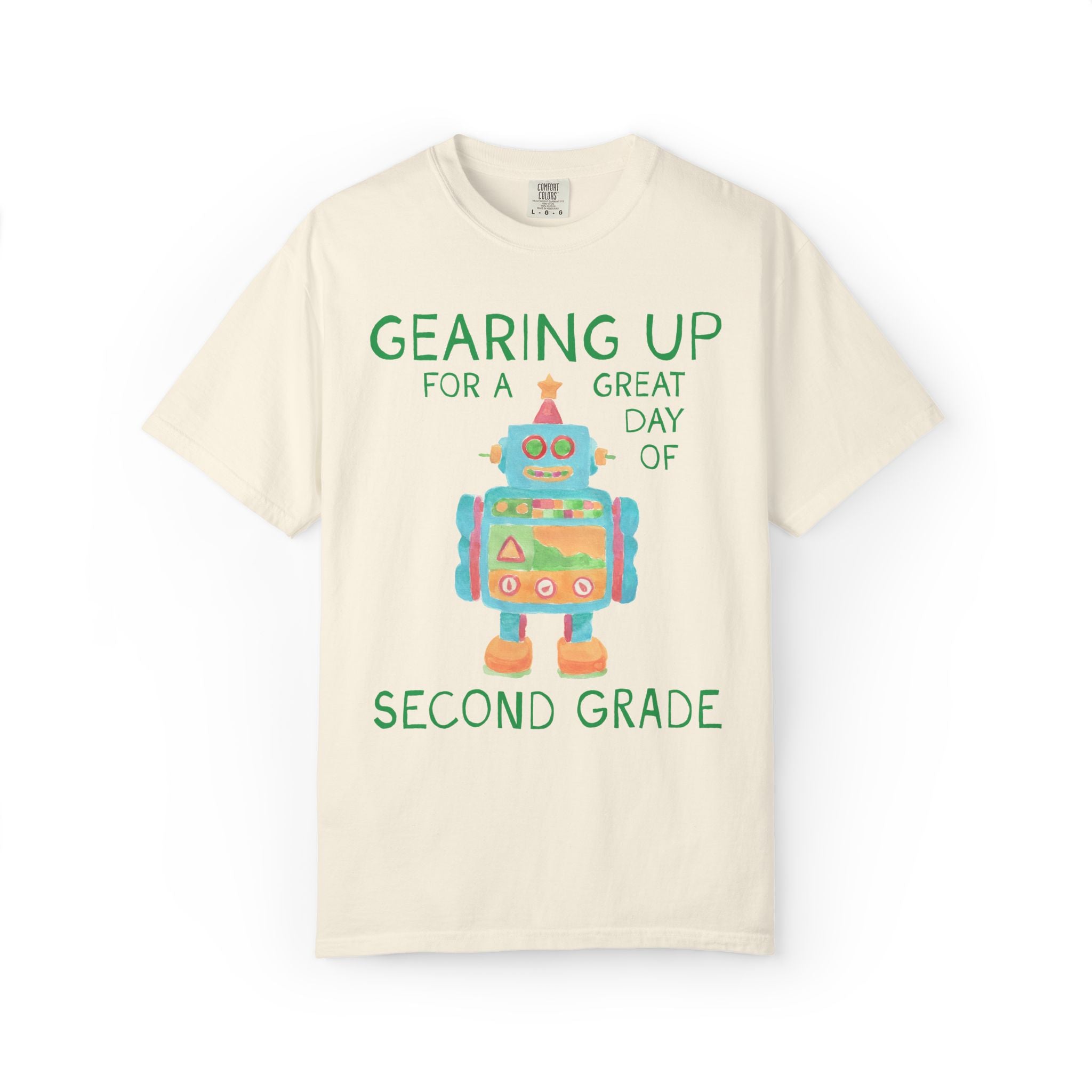 Second Grade Teacher Tee Shirt with Cute Little Robot: Gearing Up for a Great Day, Funny Science Lover Robotics Tee for New School Year