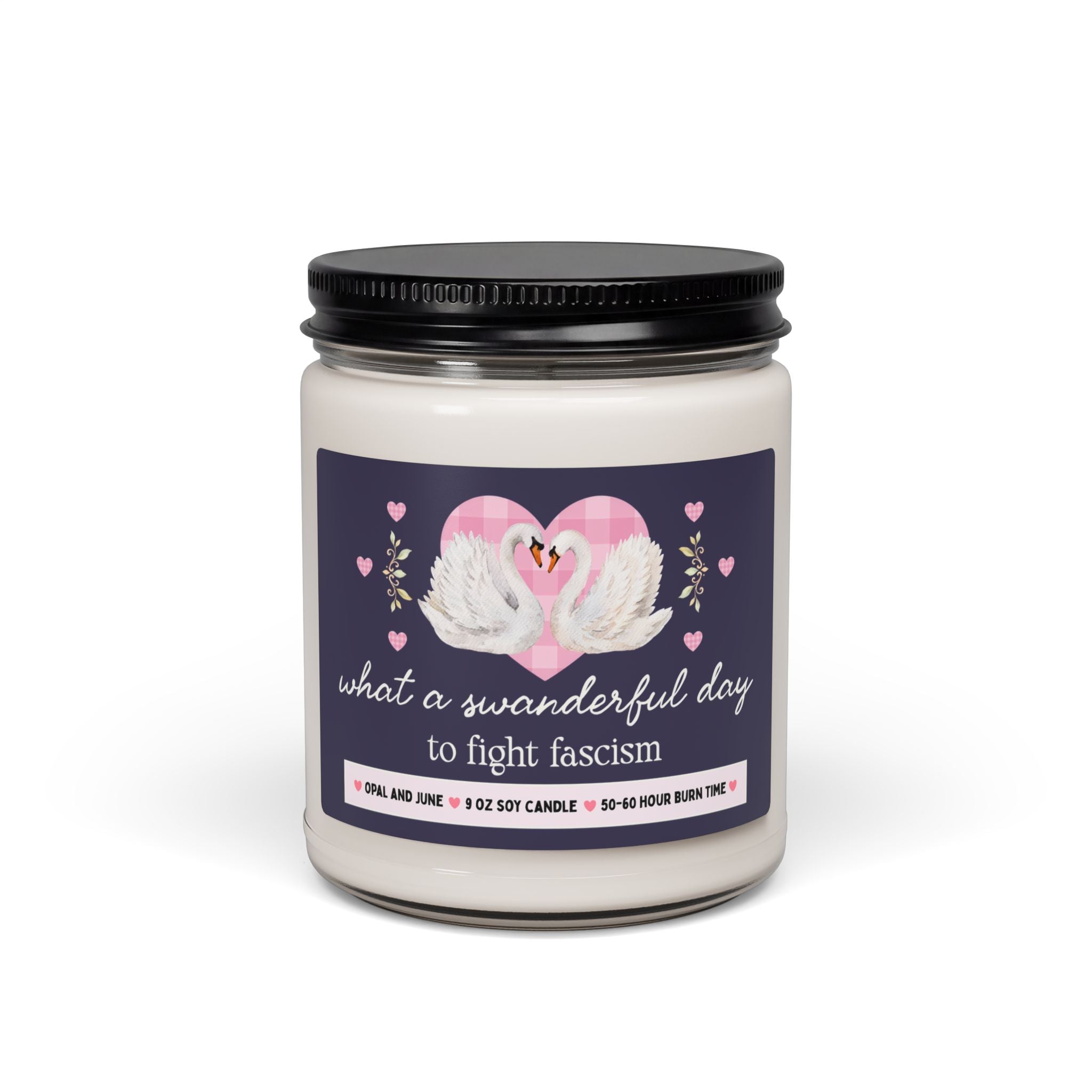 Leftist Progressive Political Gift, Candle with Swans: What a Swanderful Day to Fight Fascism, 9 Oz Candle, Womens Rights, Equal Rights Gift