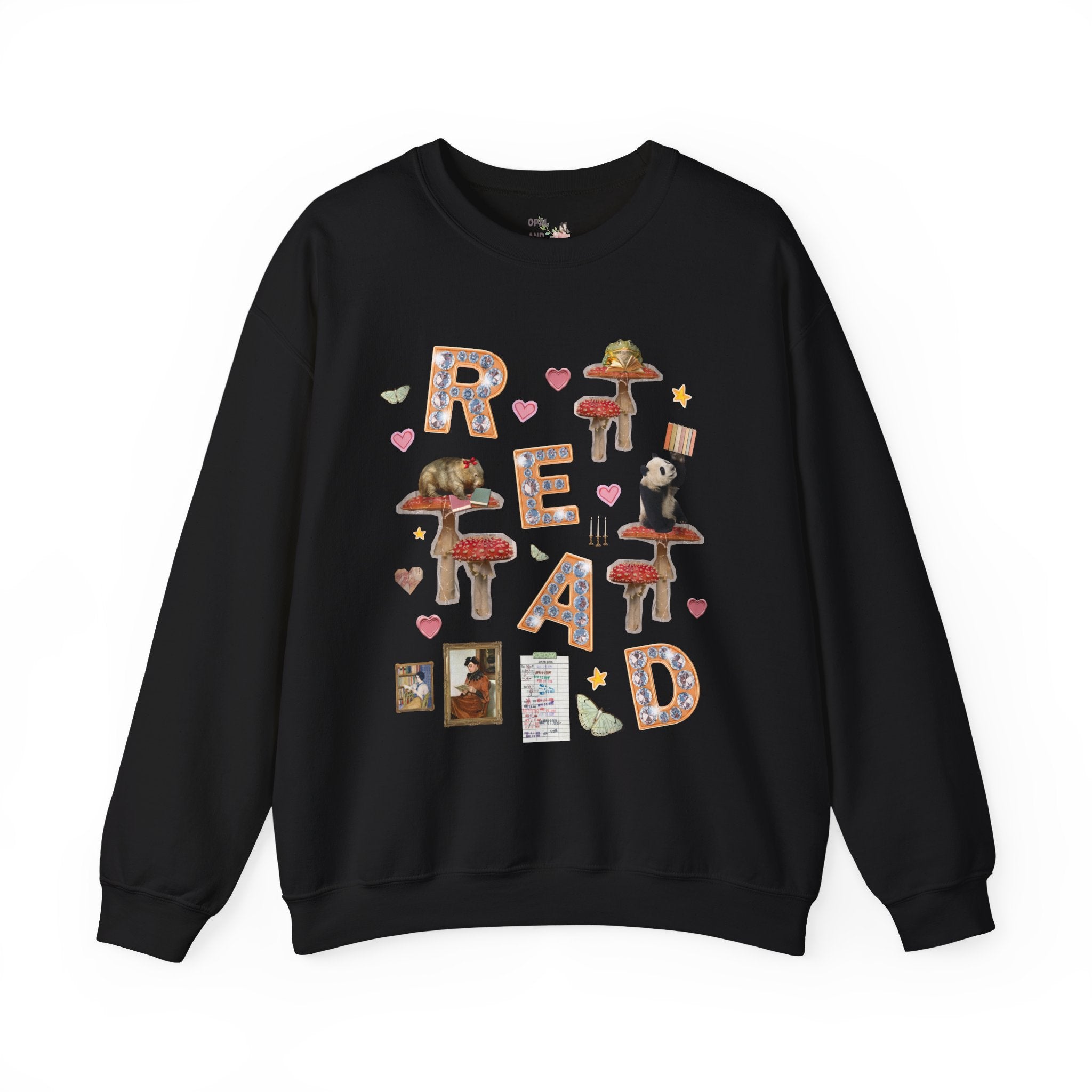Read Animal Lover Sweatshirt with Famous Paintings and Hearts, Cute 90s Aesthetic Book Lover or Bookworm Crewneck for School Librarian or Reader