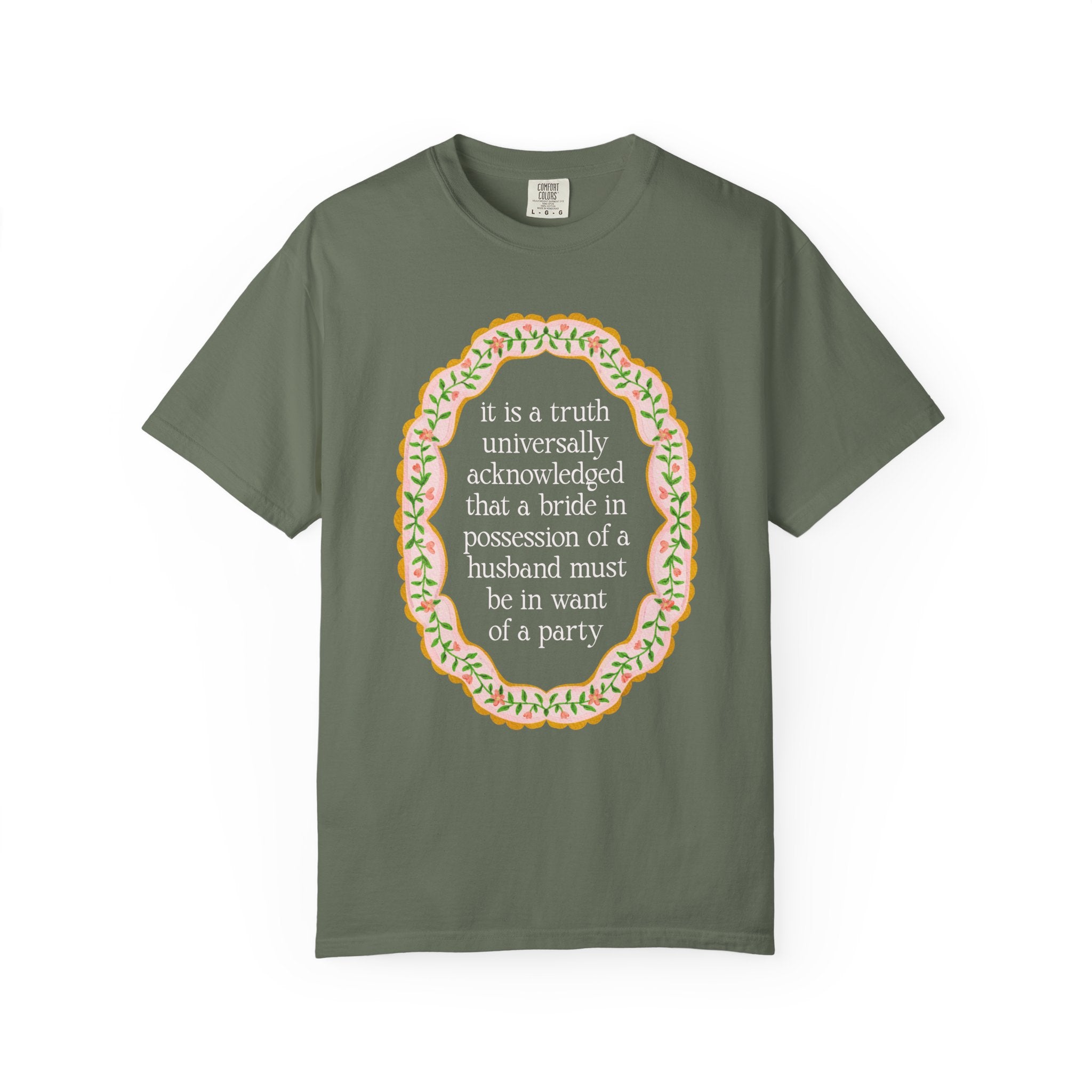 Jane Austen Bachelorette Tee Shirt for Romance Reader or Book Lover: Floral Pride and Prejudice T-Shirt, Matching Bride and Bachelorette Tee