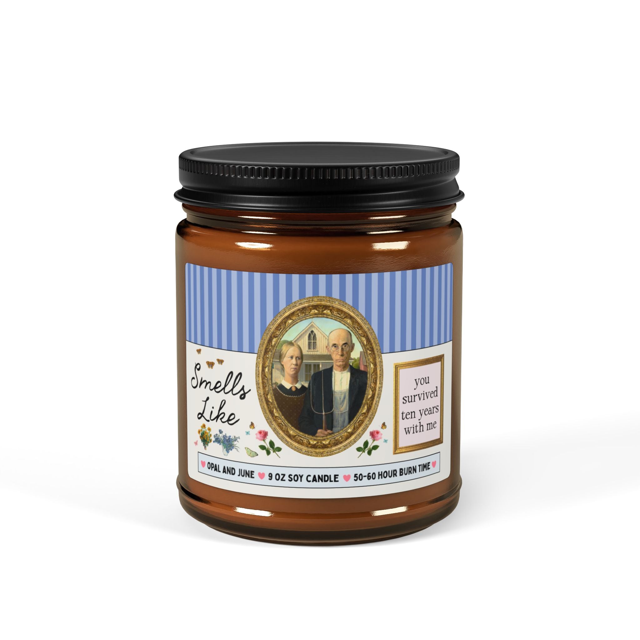 Ten Year Anniversary Gift: Smells Like You Survived Ten Years with Me Candle, Funny Art History Buff 9 Oz Soy Candle with Famous Painting
