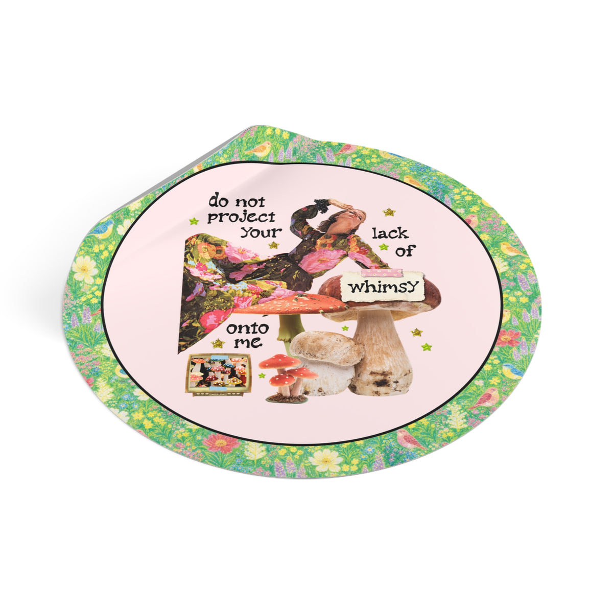 Do Not Project Your Lack of Whimsy Onto Me, Funny Goblincore Mushroom Lover Sticker with Stars, Silly Whimsical Sticker with Colorful Fungi