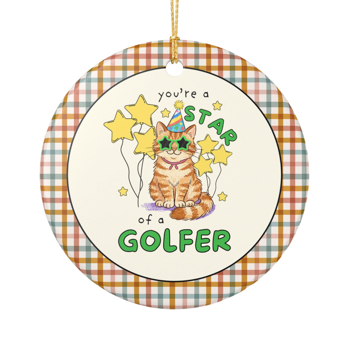 Funny Cat Lover Ornament: You're a Star of a Golfer | Silly Cutecore Holiday Ornament for High School Golfing Team or College Golf Player
