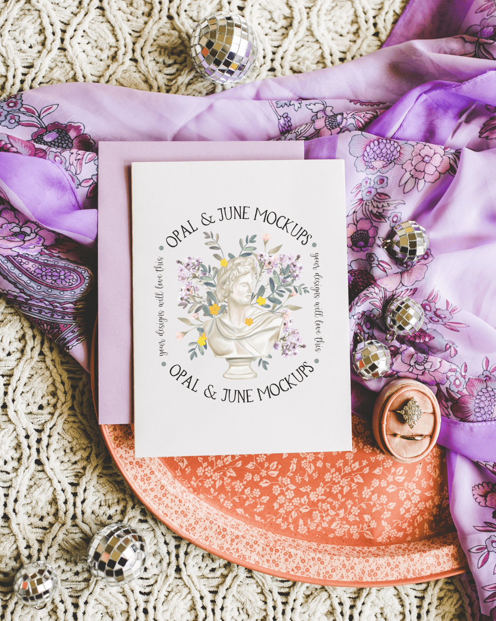 5x7 Card Invitation Mockup | Purple Disco Aesthetic - Opal and June
