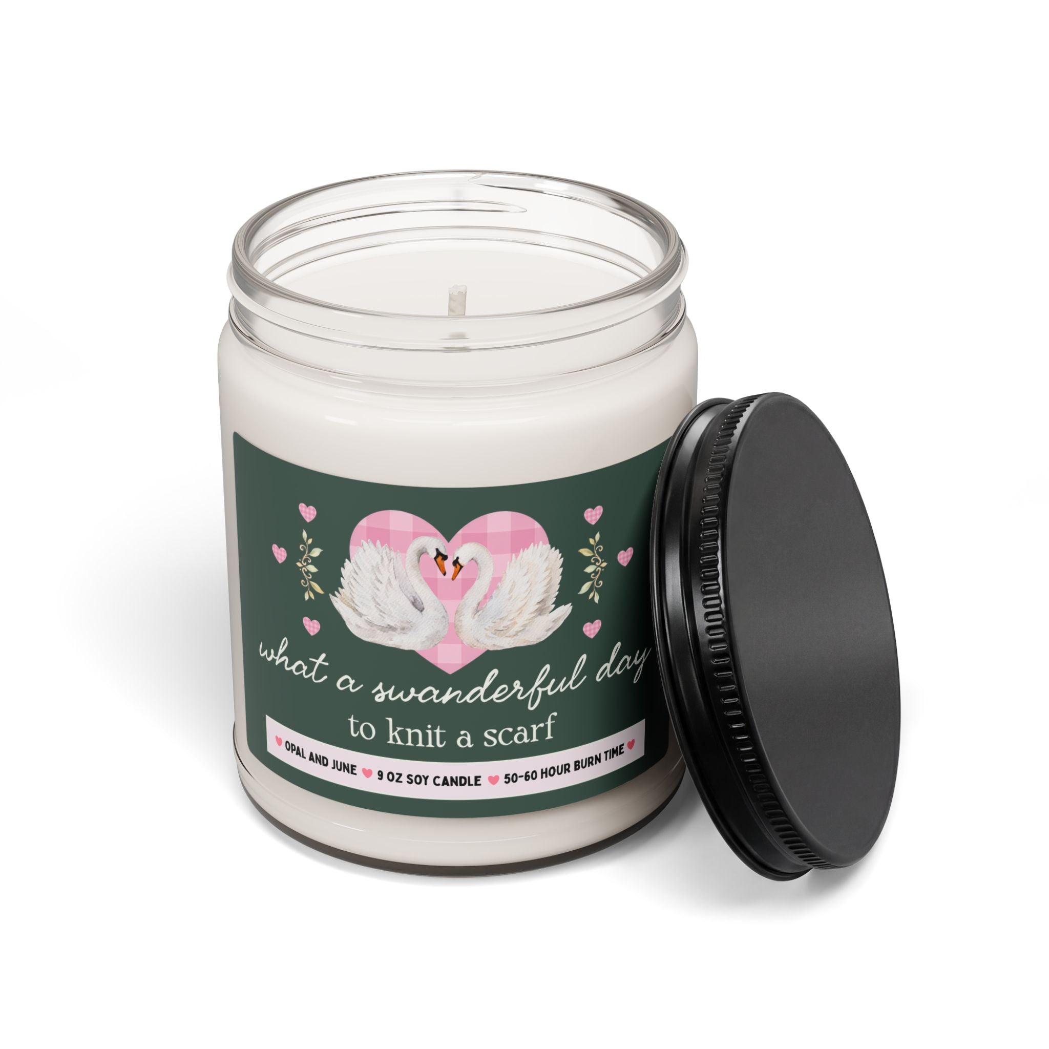 Cute Knitting Gift, Candle with Swans: What a Swanderful Day to Knit a Scarf, Silly 9 Oz Soy Candle for Mom or Sister Who Knits, Yarn Lover