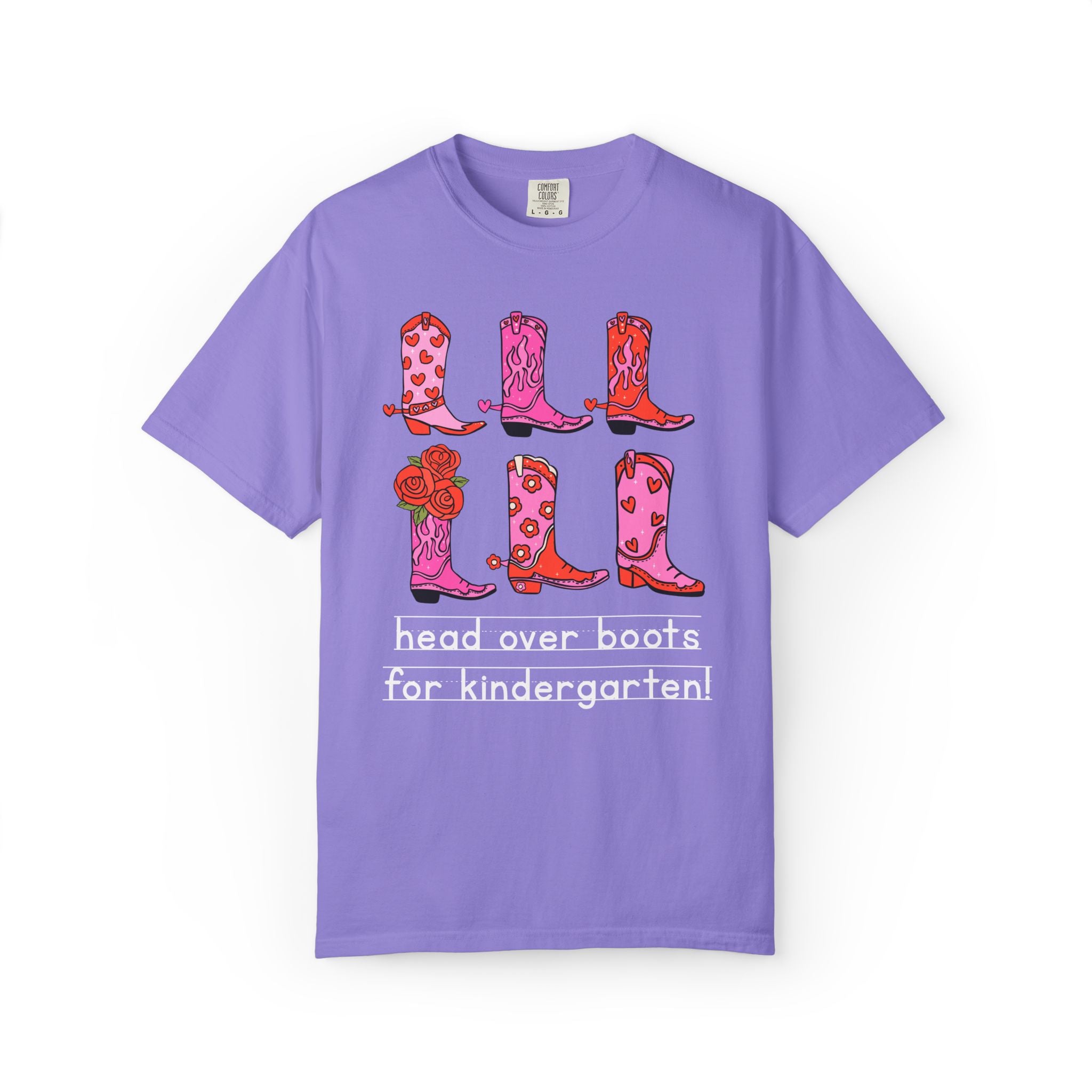 Head Over Boots for Kindergarten: Valentine's Day Matching Teacher T-Shirt with Western Aesthetic, Colorful and Nostalgic Teacher Tees