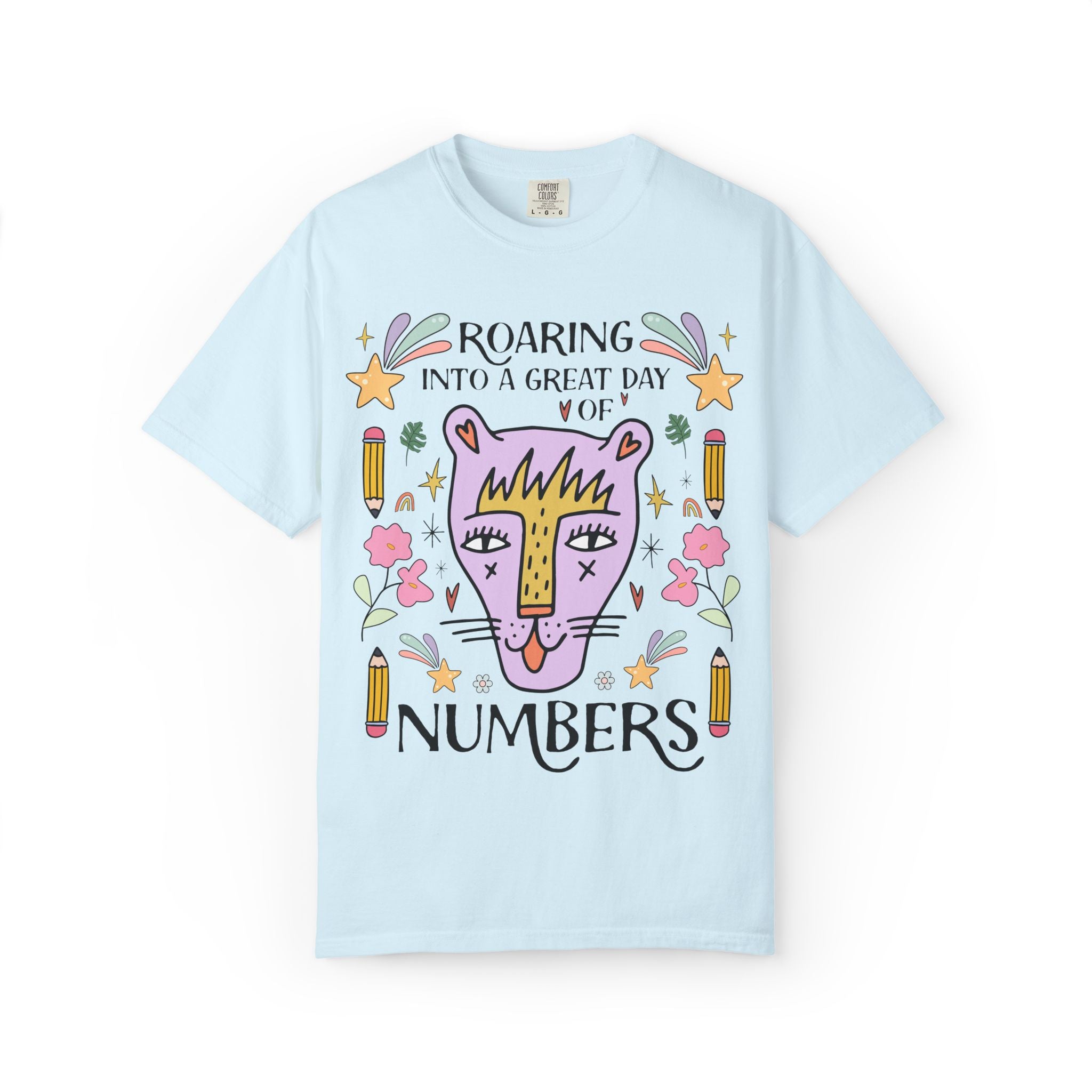 High School Math Tee Shirt: Roaring Into a Great Day of Reading | Cute Eclectic Matching Teacher Math Department T-Shirt for Animal Lover