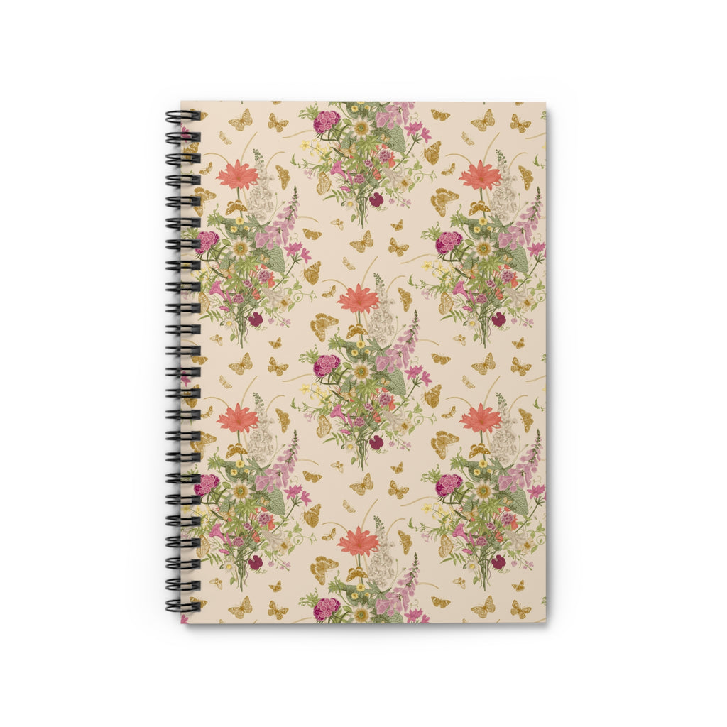 Floral Spiral Notebook with Gold Butterflies and Vintage Flowers