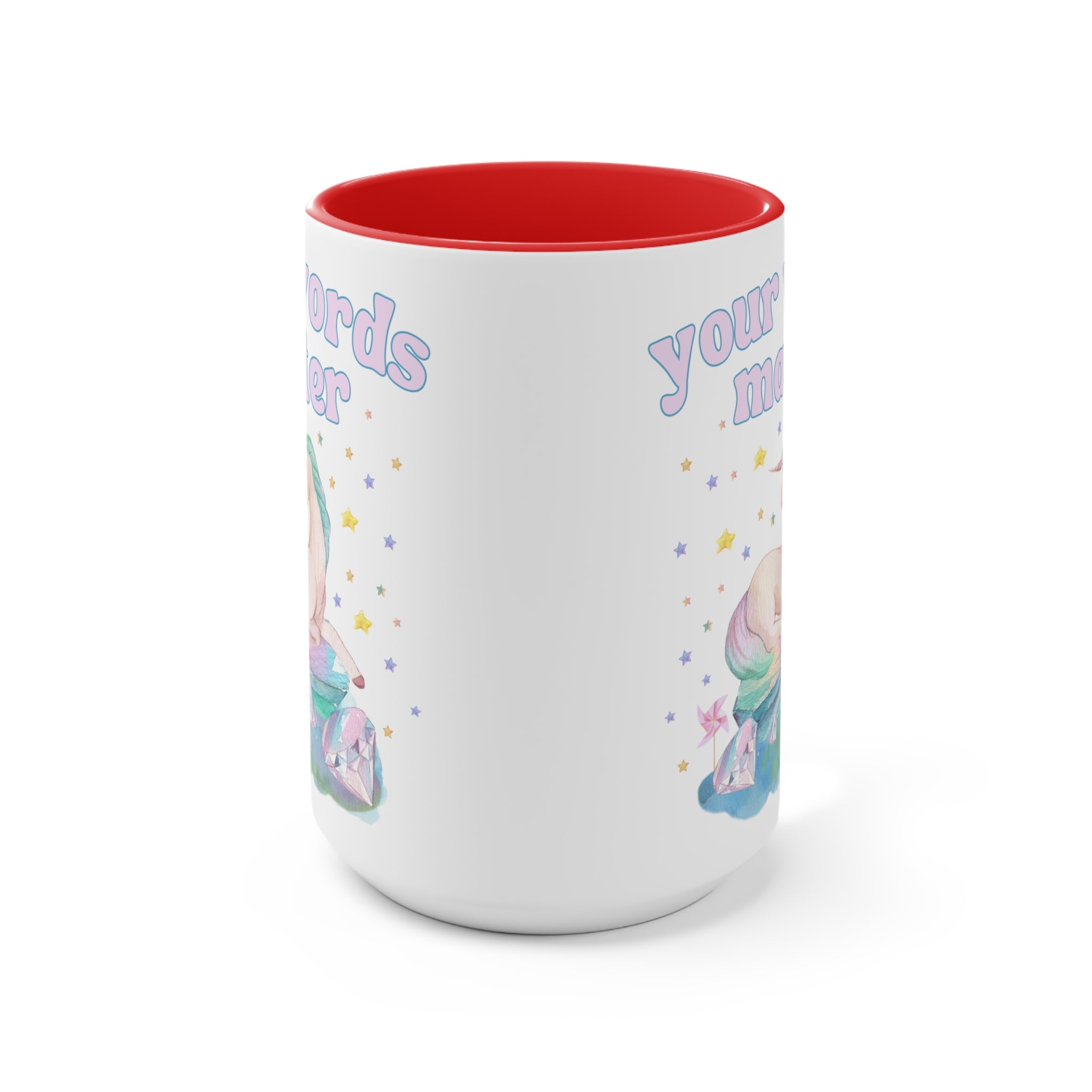Your Words Matter: 15 Oz Coffee Mug | Gift for Speech Apraxia Therapist or Special Education Teacher, Creative Dreamcore Mug with Unicorn