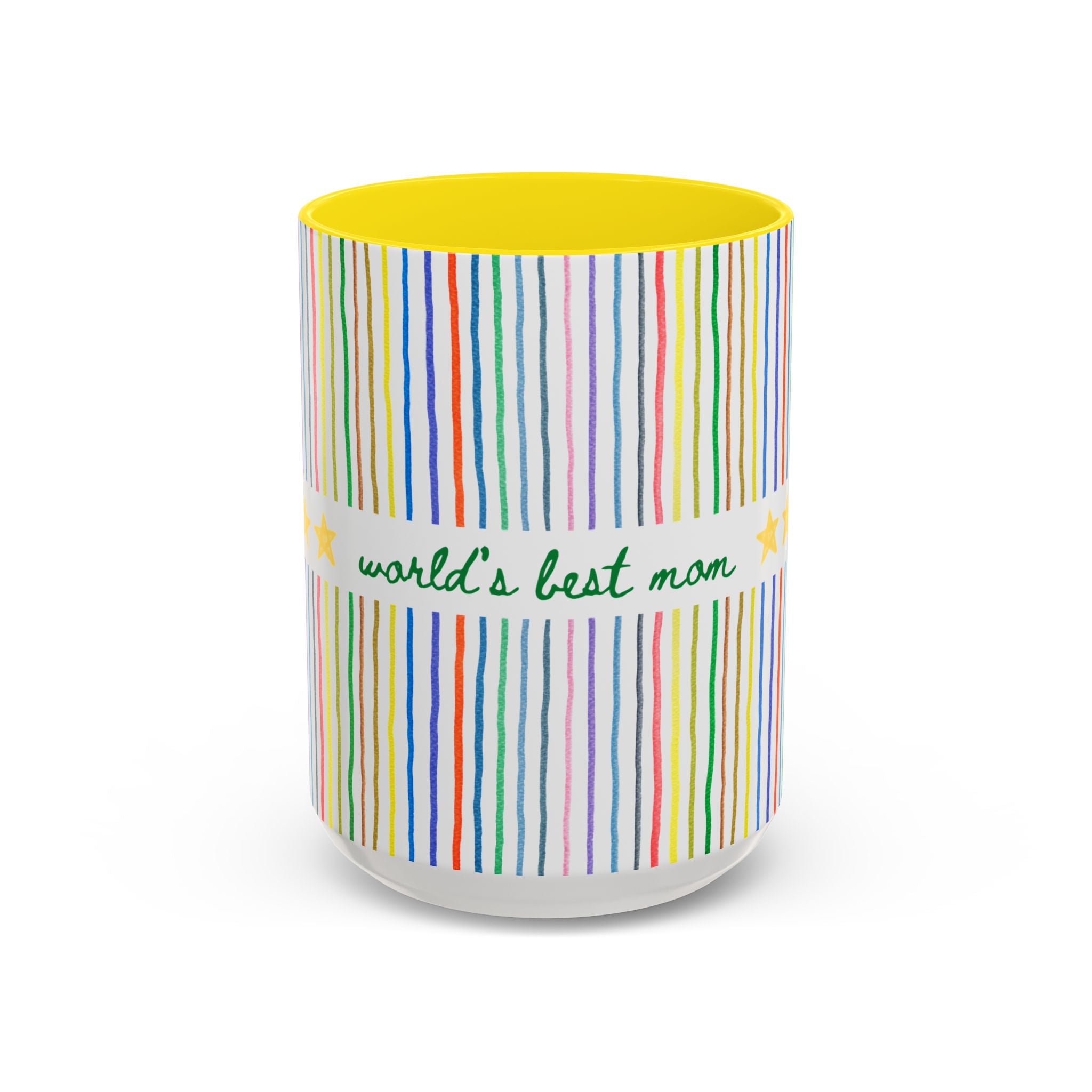 World's Best Mom Coffee Mug: Funny Mother's Day Gift with Colorful Stripes, 15 Oz Coffee Mug for Coffee Lover, Gift from Daughter or Son