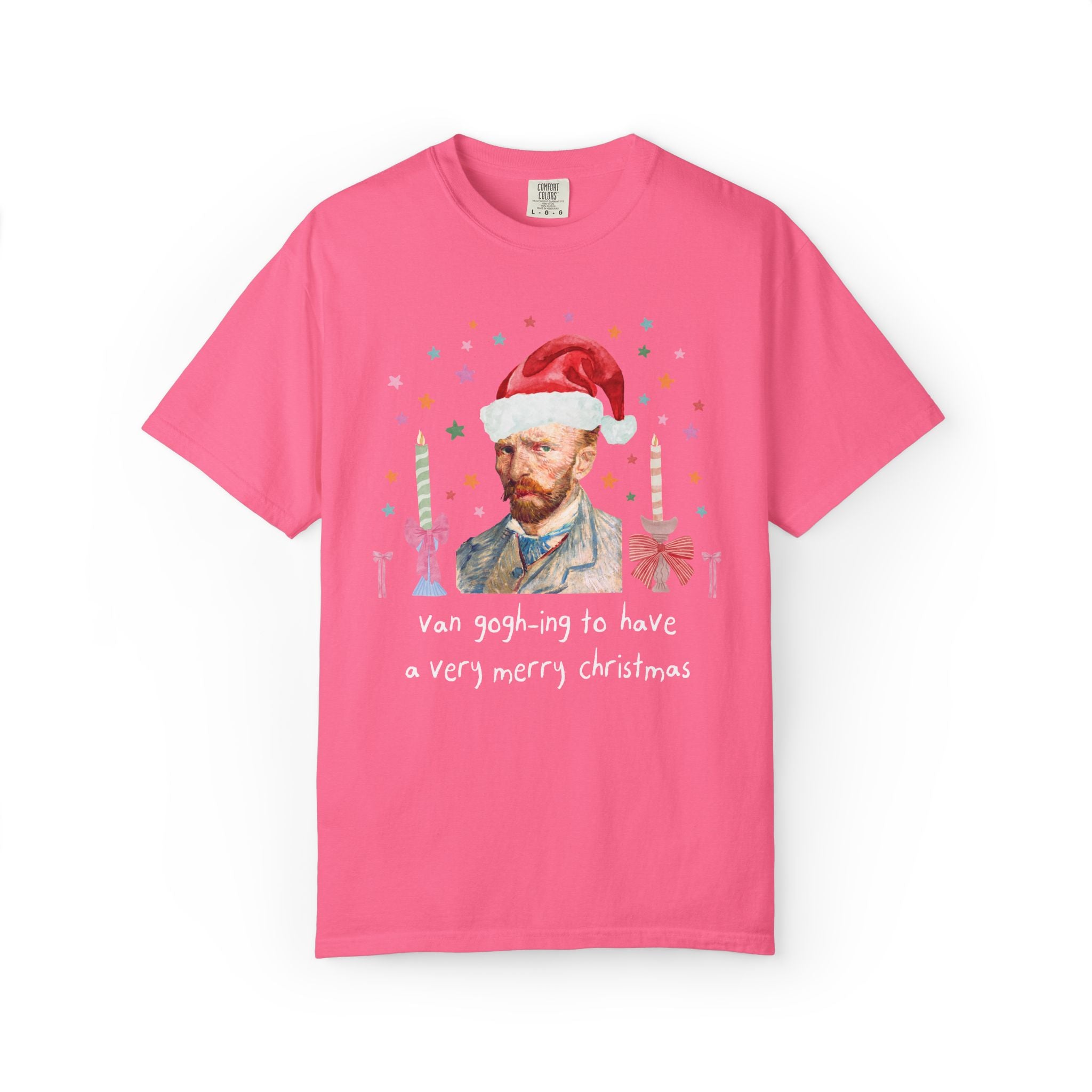 Christmas Art History Buff Tee Shirt with Vincent Van Gogh:Van Gogh-ing to Have a Very Merry Christmas, Silly Famous Painting Xmas Tee