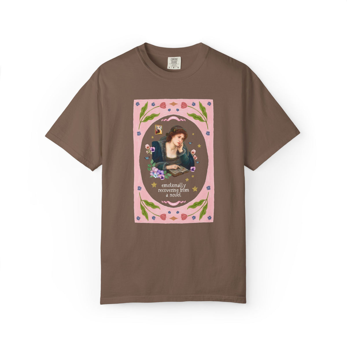 Emotionally Recovering From a Novel Art History Tee: Colorful Maximalist Book Lover T-Shirt of Woman Reading a Book