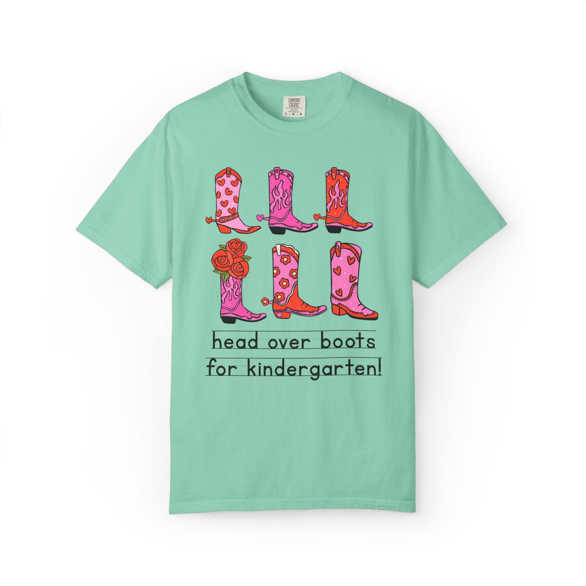 Head Over Boots for Kindergarten: Valentine's Day Matching Teacher T-Shirt with Western Aesthetic, Colorful and Nostalgic Teacher Tees