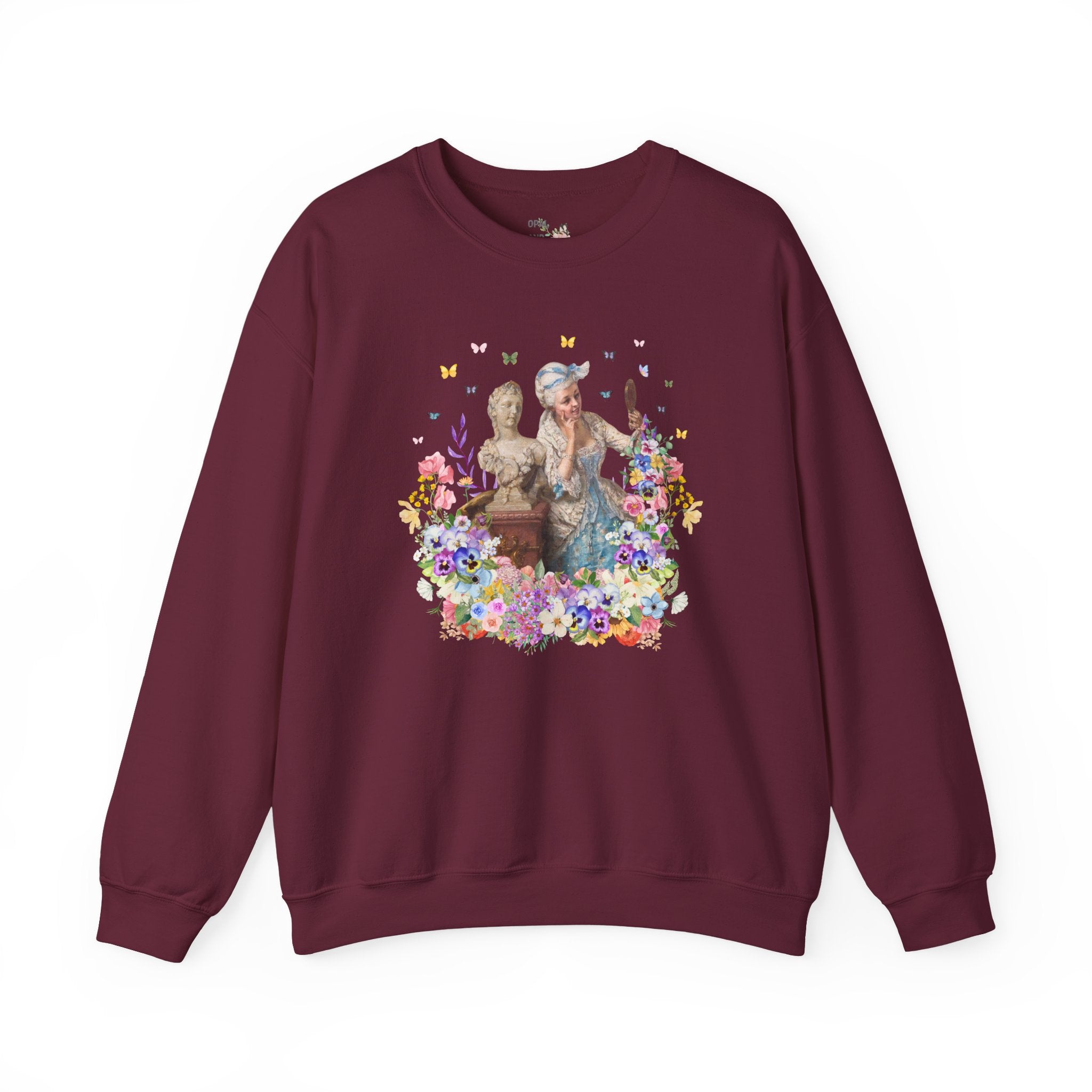 Classic Art History Statue Lover Swaetshirt for Artist Who Loves Roman History, Rococo Aesthetic Girly Maximalist Flower Collage Crewneck