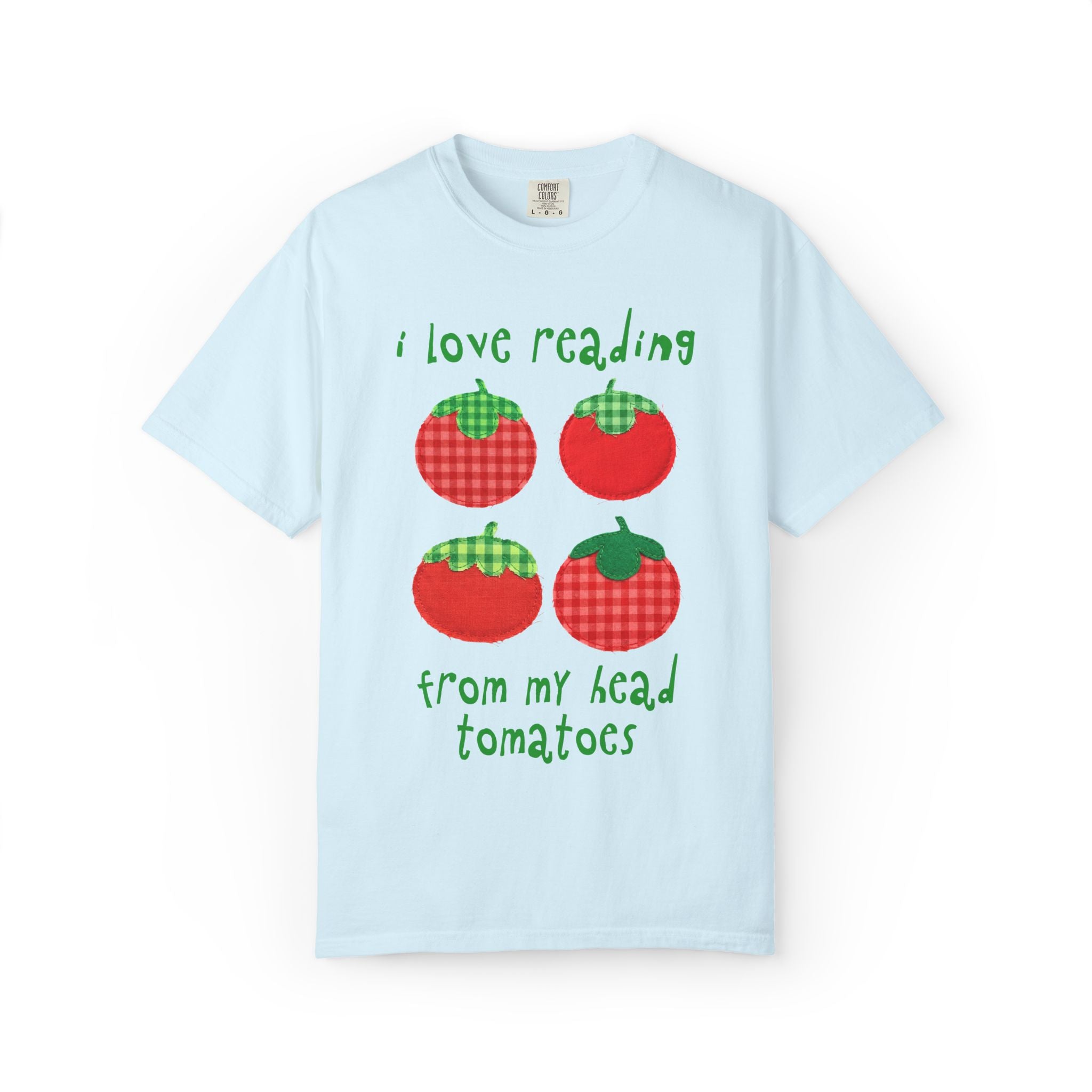 Bookish Gardening School Librarian Tee Shirt: I Love Reading from My Head Tomatoes, Cute Vegetable Gardener, Tomato Lover, Back to School