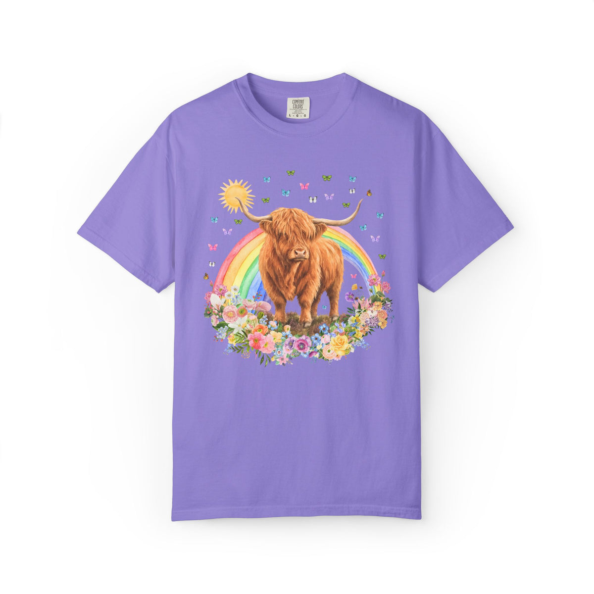 Floral Highland Cow Rainbow T-Shirt
