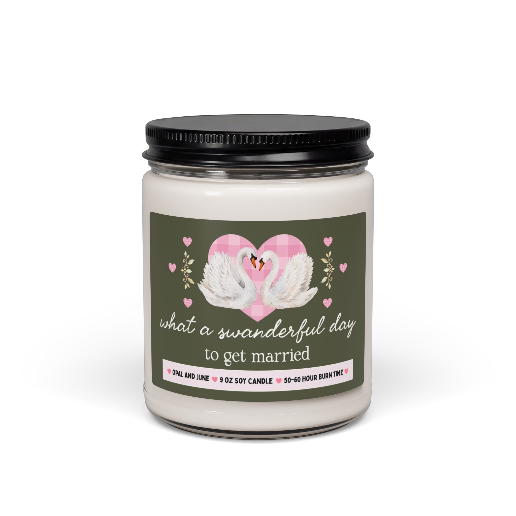 Newly Engaged Bride and Groom Candle with Swans: What a Swanderful Day to Get Married, 9 Oz Soy Candle for Wedding Day, Gift from Bridesmaid
