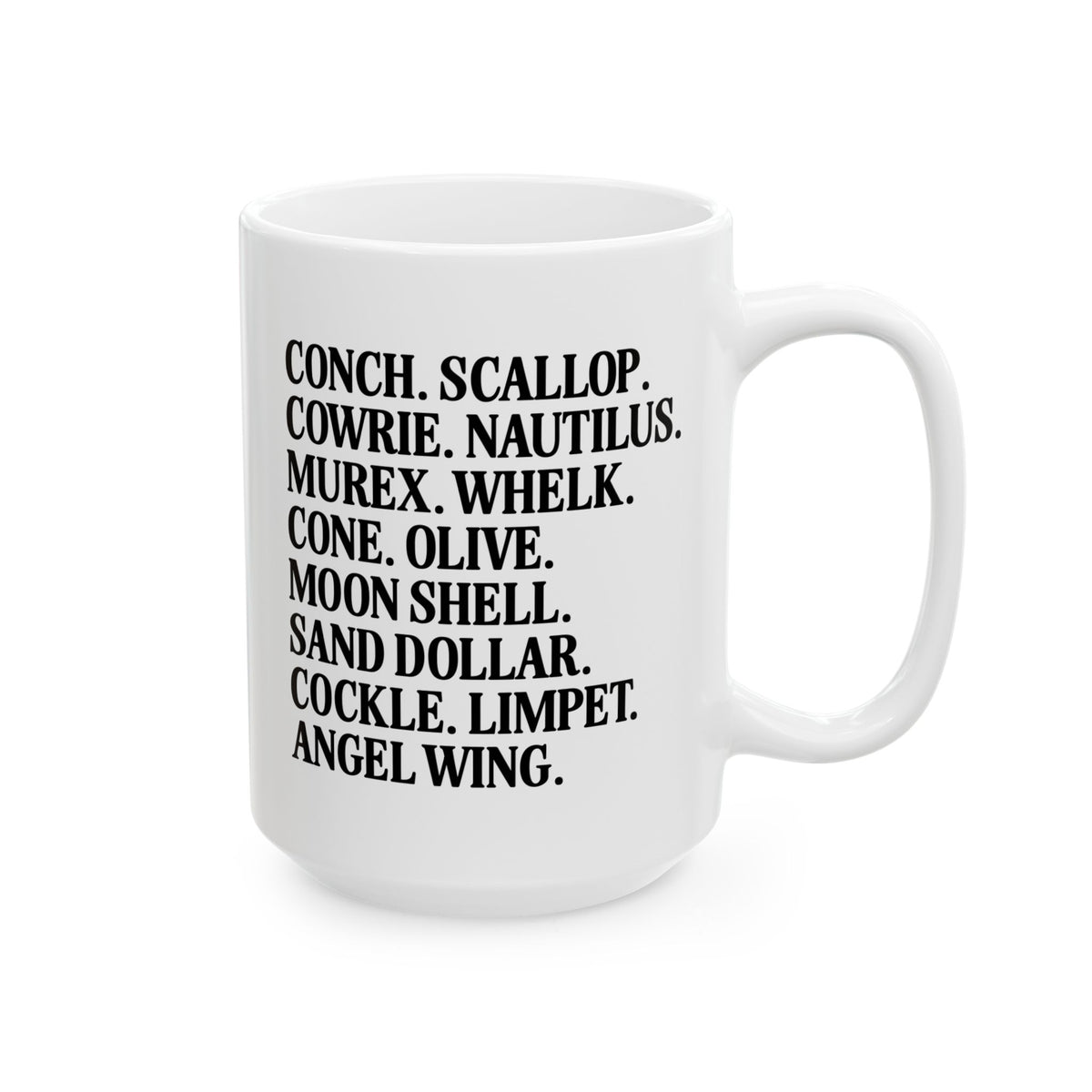 Seashell Name List for Friend Who Studies Conchology, Cute Malacologist Gift, Silly Matching Seashell Hunting Coffee Mug for Mom or Sister