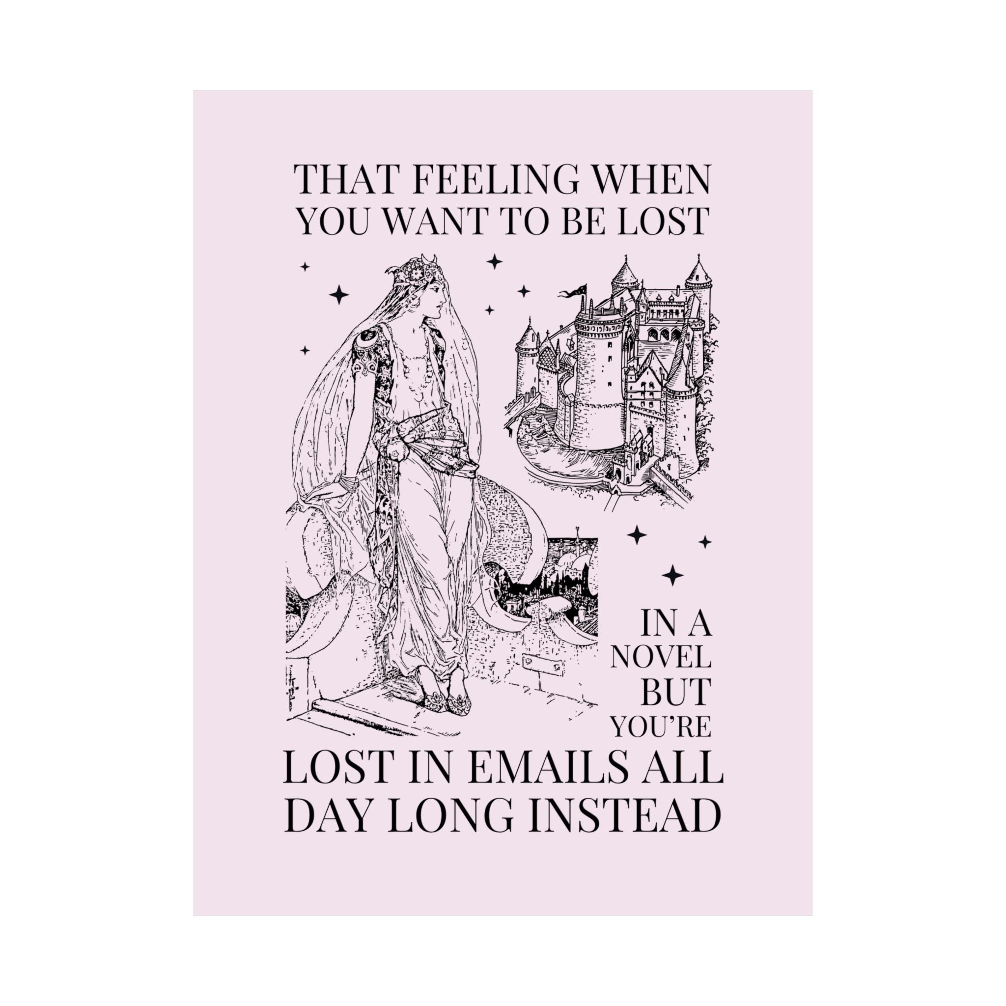 Bookish Co-Worker Thank You Gift for Book Lover, Silly Fantasy Romance Reader Poster Print: Lost in Emails Instead, Funny Reading Gift