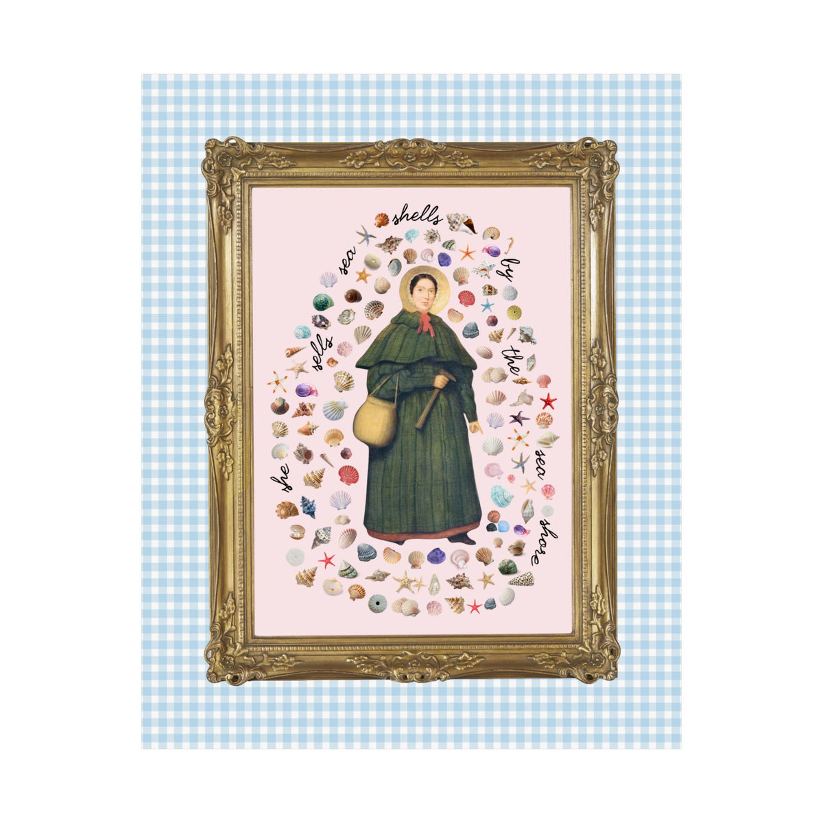 Speech Therapist Mary Anning Poster Print for Dinosaur Lover or Seashell Collector, Cute Conchologist or Elementary SLP Teacher Print with Shells