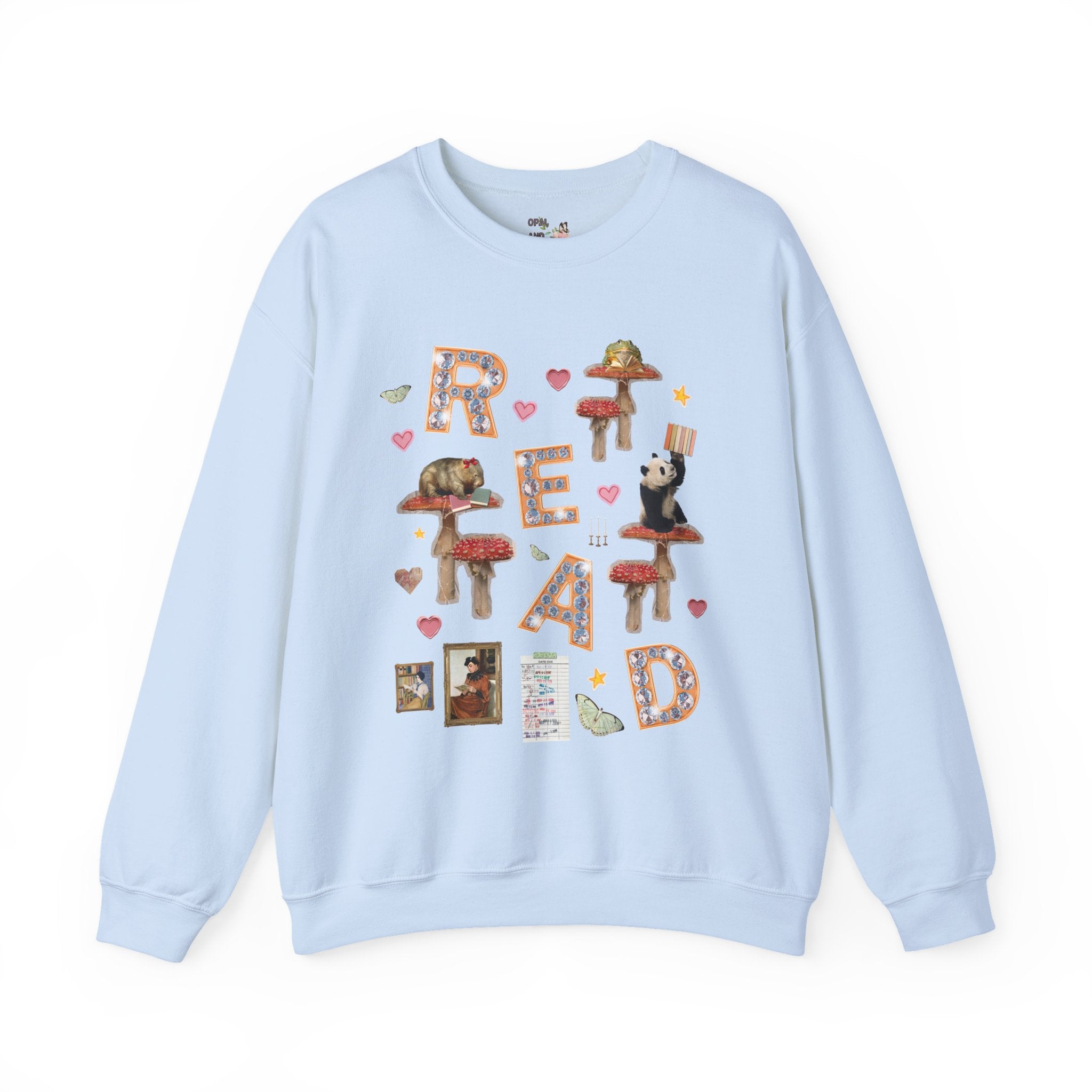 Read Animal Lover Sweatshirt with Famous Paintings and Hearts, Cute 90s Aesthetic Book Lover or Bookworm Crewneck for School Librarian or Reader