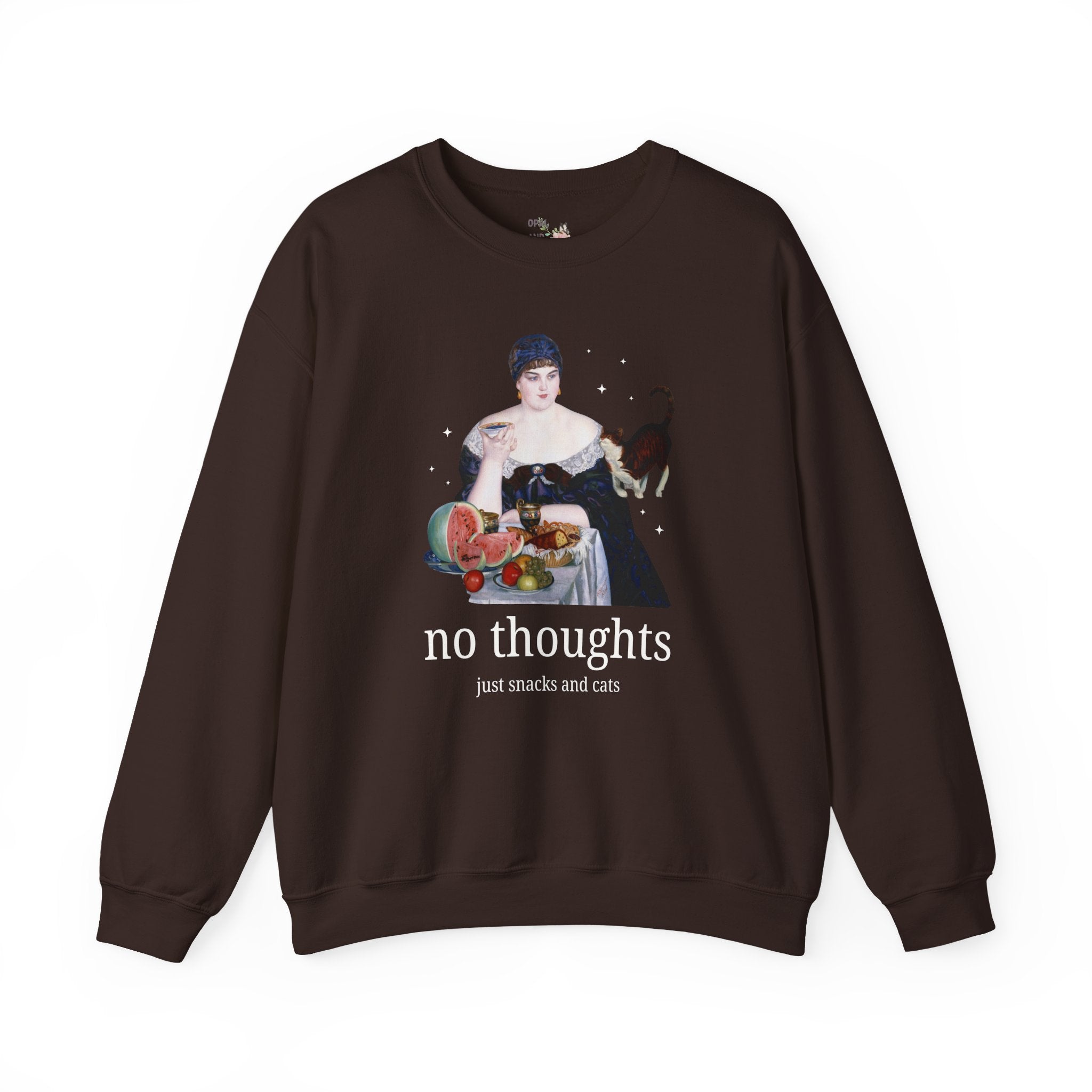 Art History Lover Sweatshirt for Cat Mom or Cat Dad: No Thoughts, Just Snacks and Cats, Silly 19th Century Art Lover Crewneck with Stars