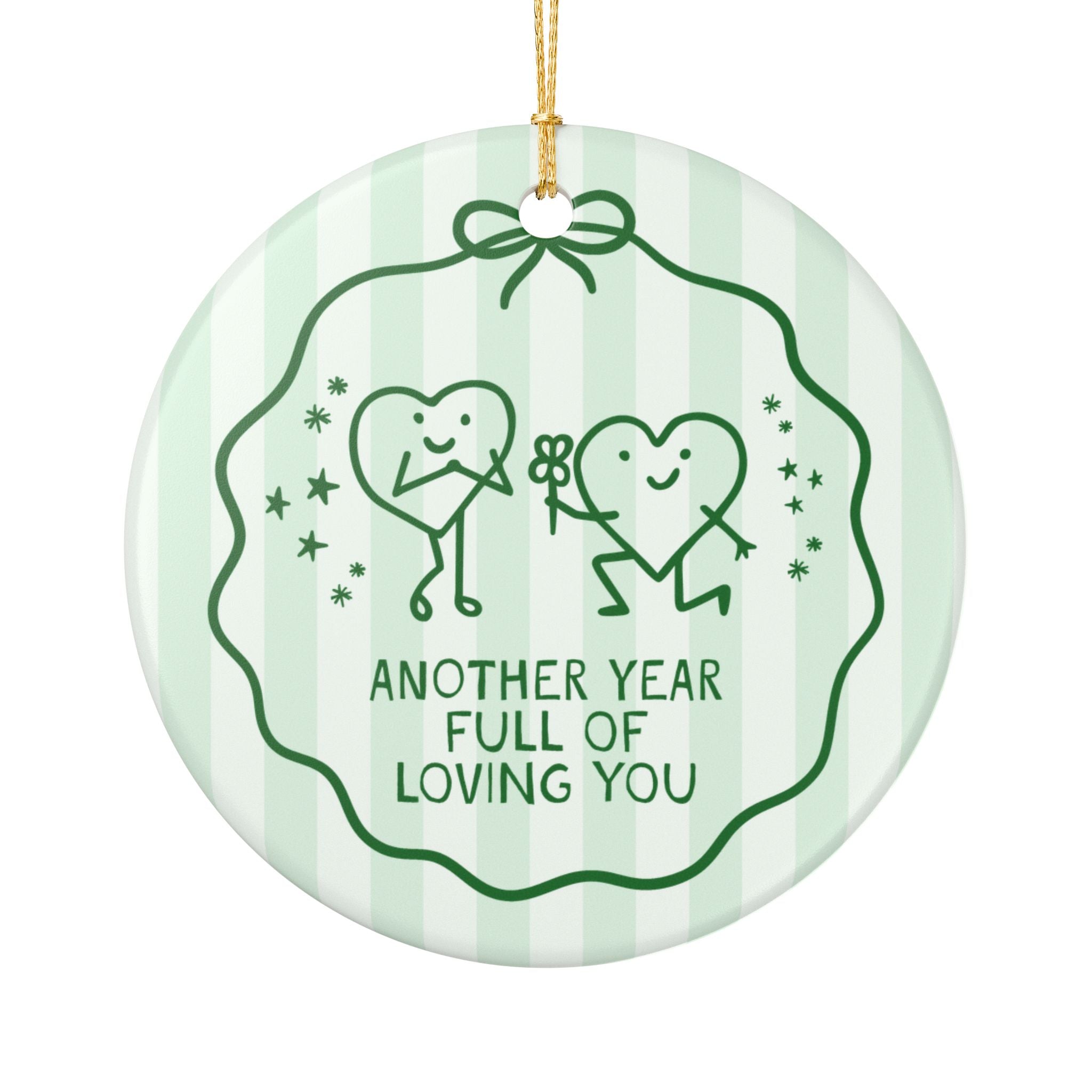 Funny Husband or Wife Gift for Older Couple or Just Married Newlywed Gift: Another Year or Loving You, Striped Xmas Holiday Ornament