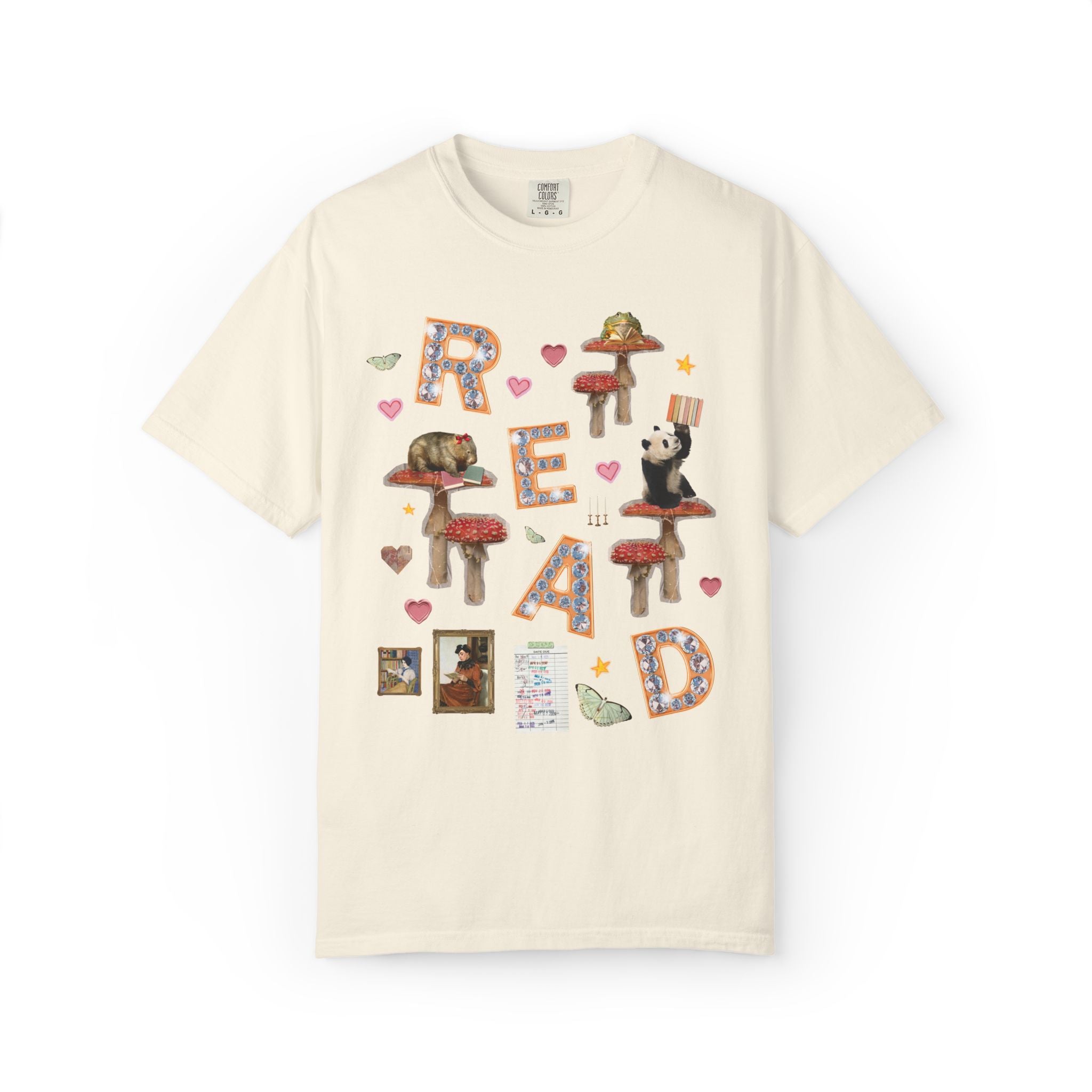 Read Animal Lover T-Shirt with Famous Paintings and Hearts, Cute 90s Aesthetic Book Lover or Bookworm T-Shirt for School Librarian or Reader